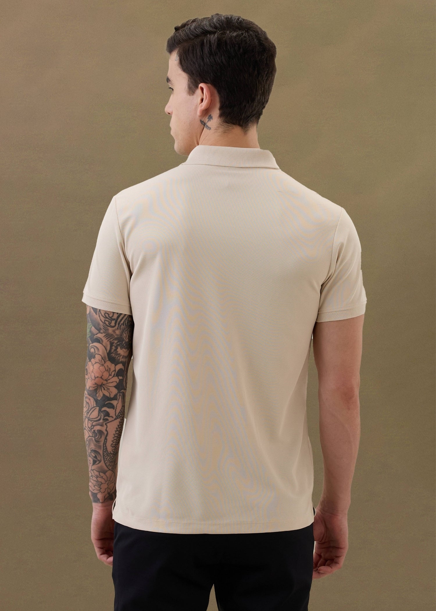 Cherry Half Sleeve Polo: Beige