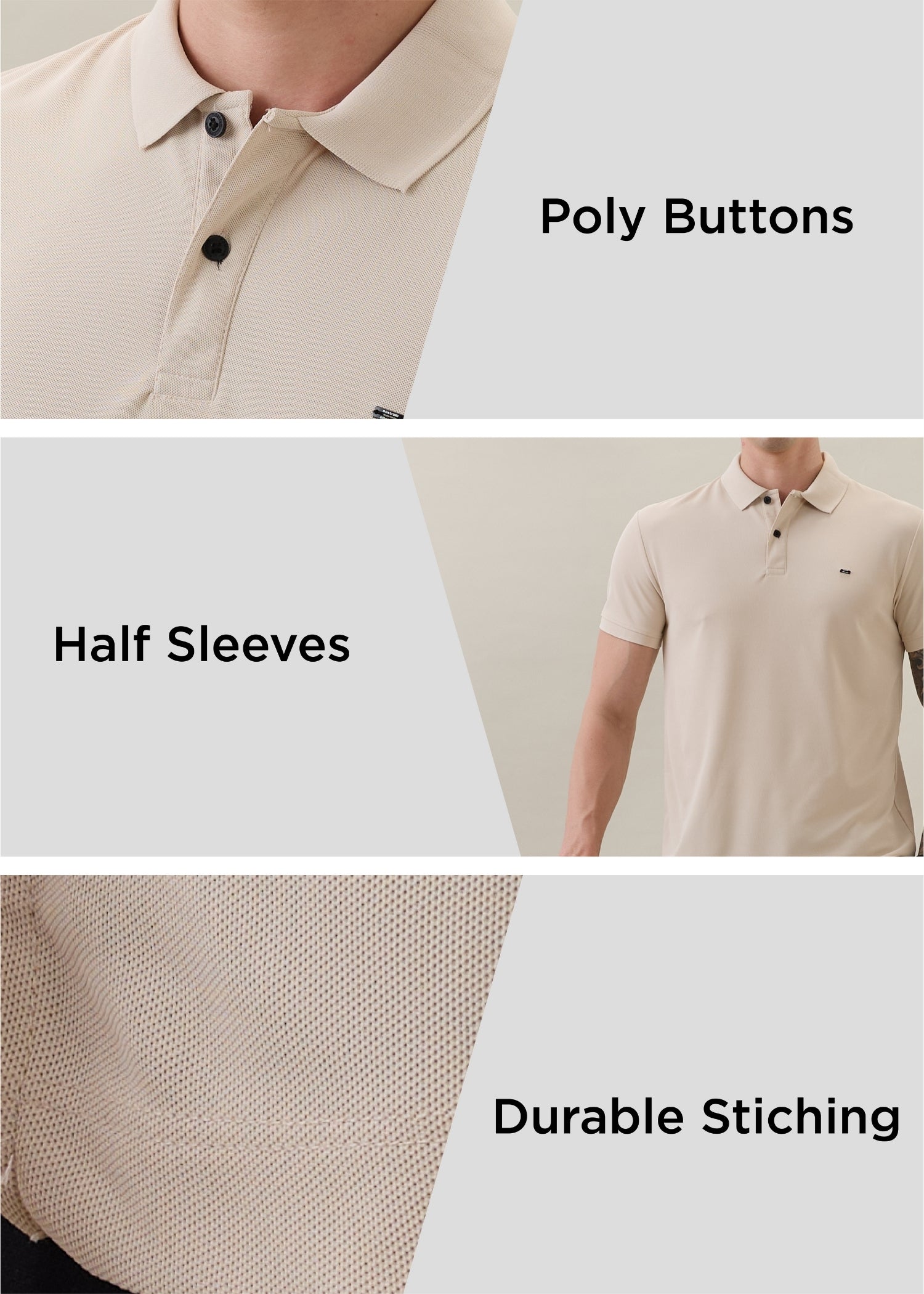 Cherry Half Sleeve Polo: Beige