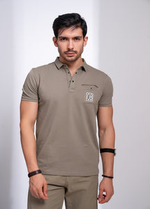 Verbal Collar T-Shirt for Men | Polo Style with Chest Graphic