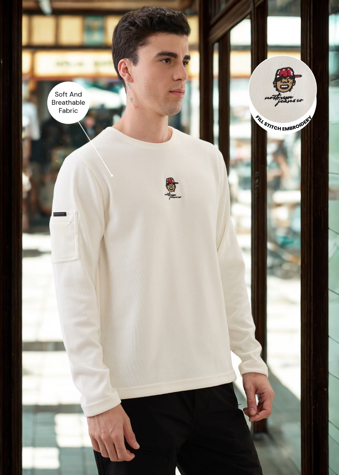 Entire Graphic Full Sleeves T-shirt: White