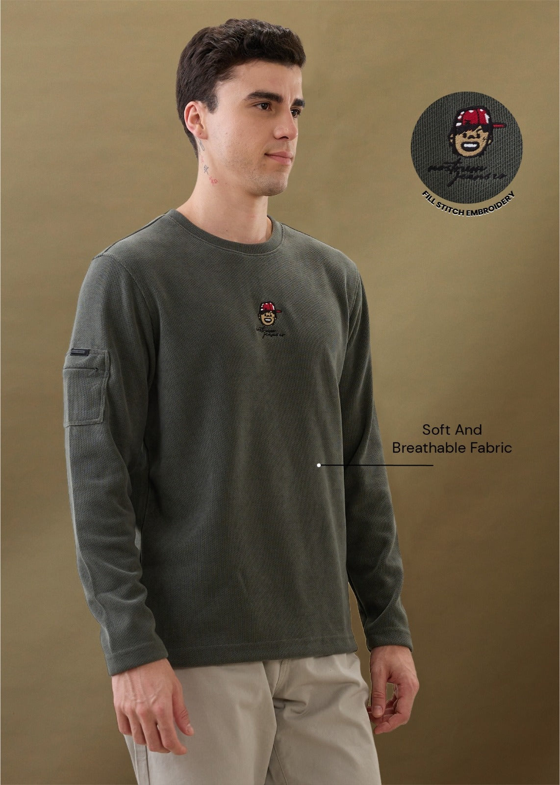 Entire Graphic Full Sleeves T-shirt: Charcoal