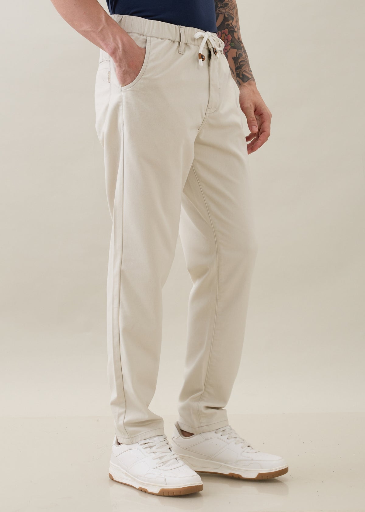 Abrus Cotton Drawstring Trouser: Cream