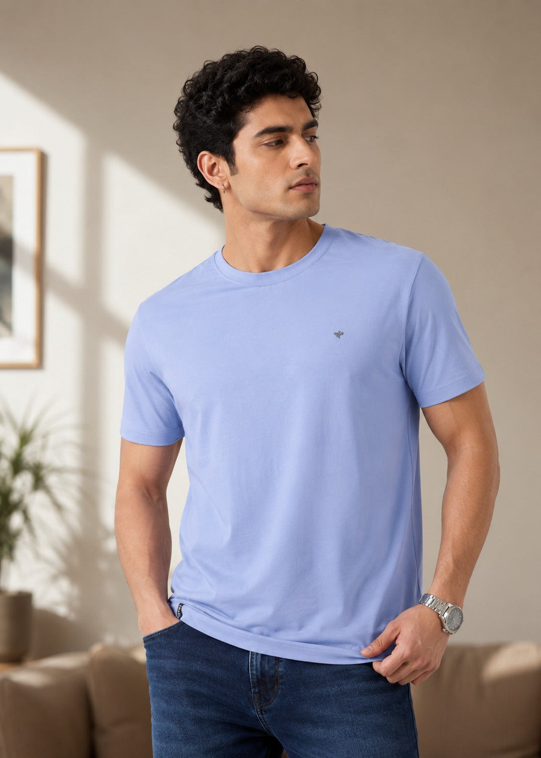 Arch Solid Half Sleeve T-Shirt: Light Blue