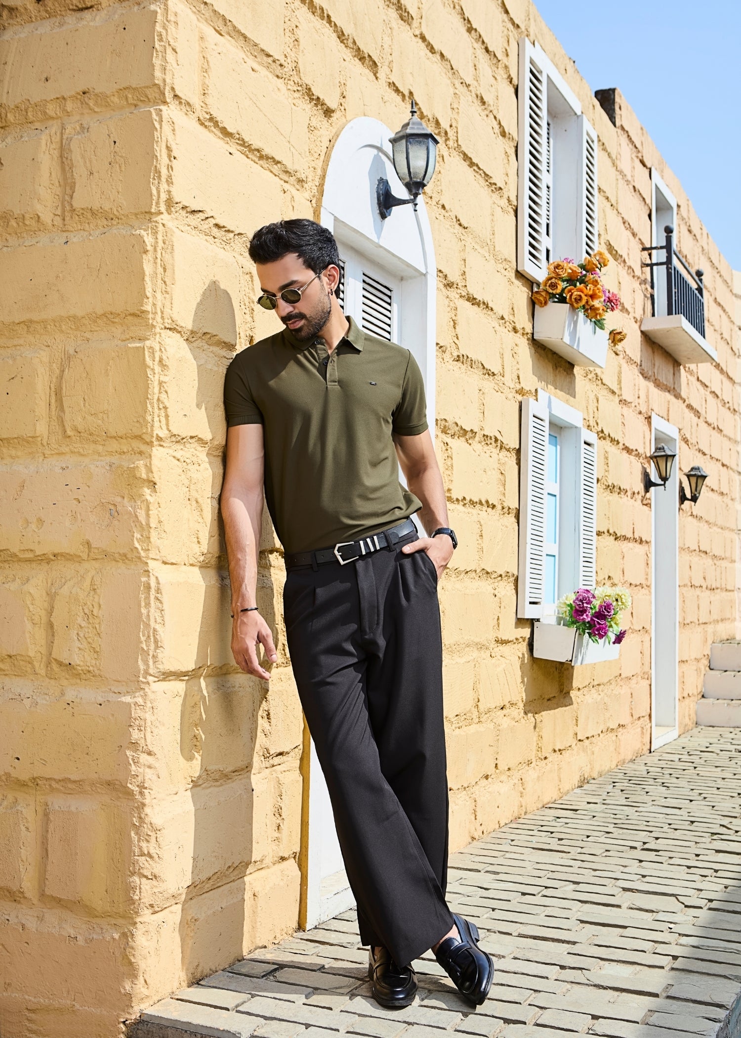 Cherry Half Sleeve Polo: Olive