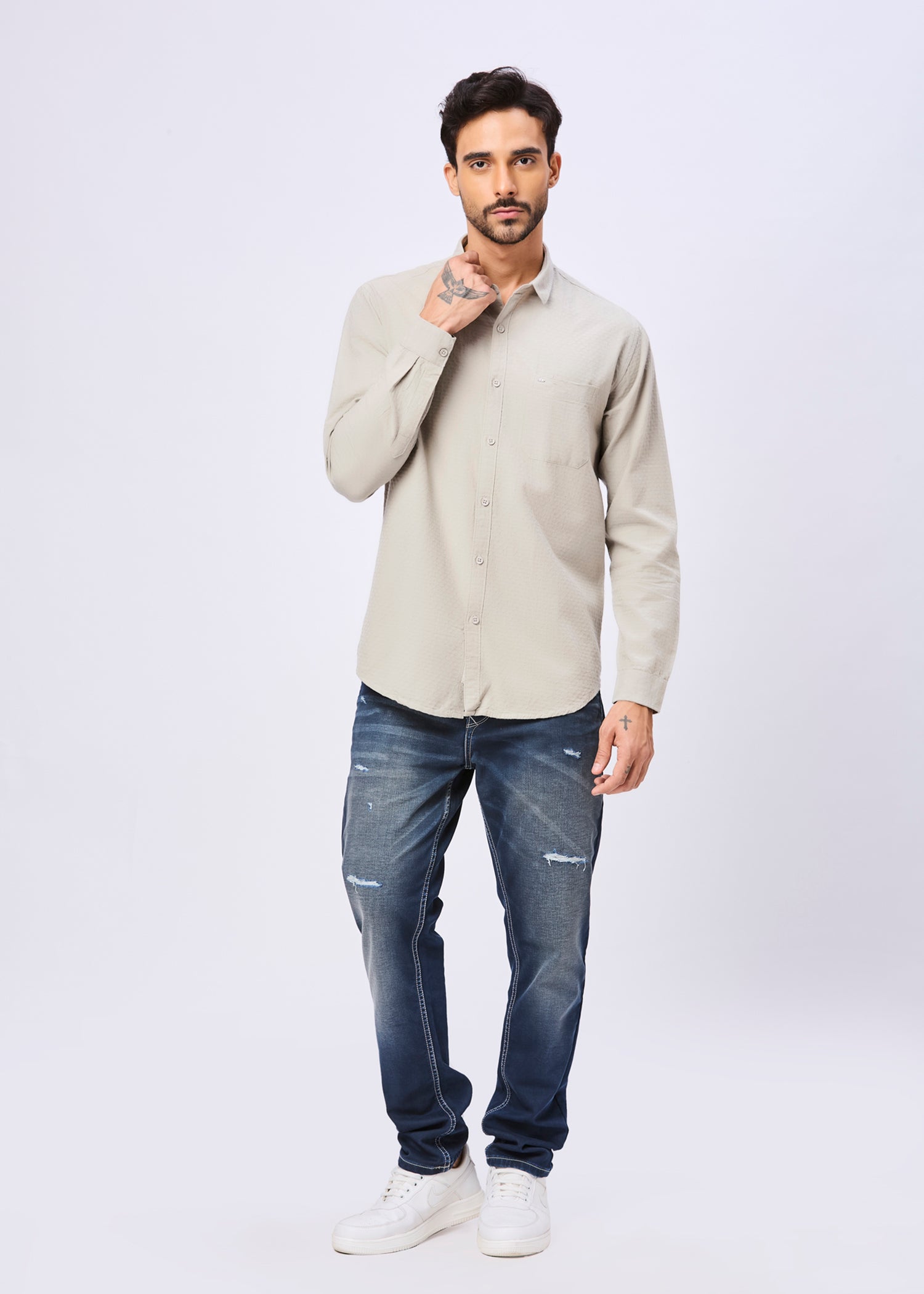 Polemic Solid Textured Weave Casual Shirt