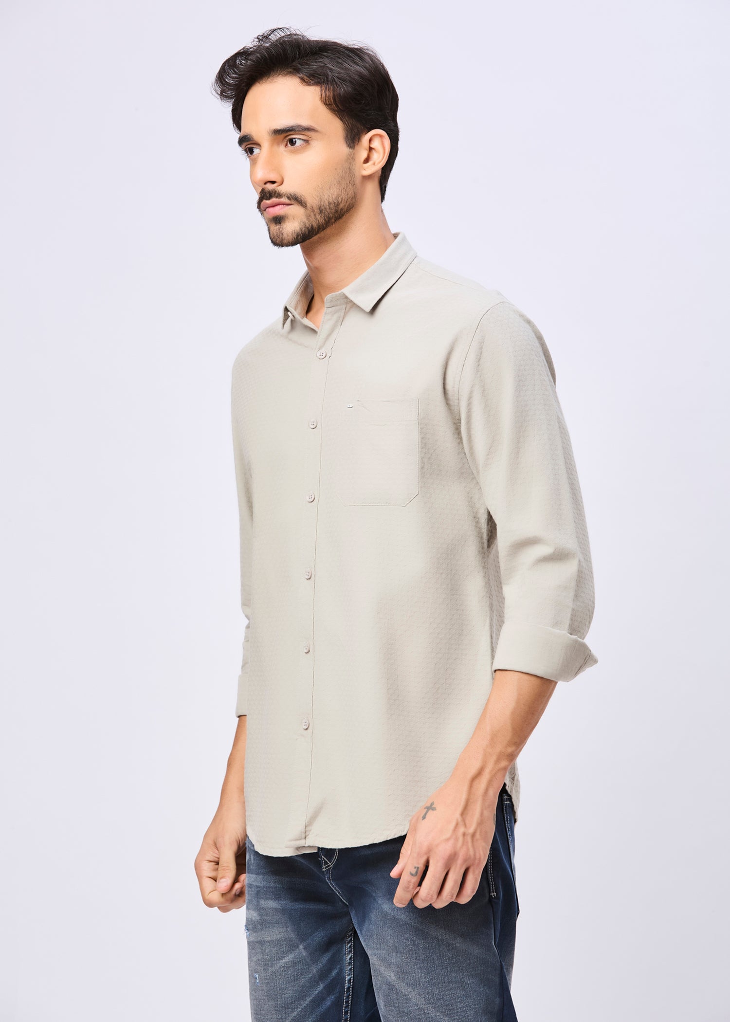 Polemic Solid Textured Weave Casual Shirt