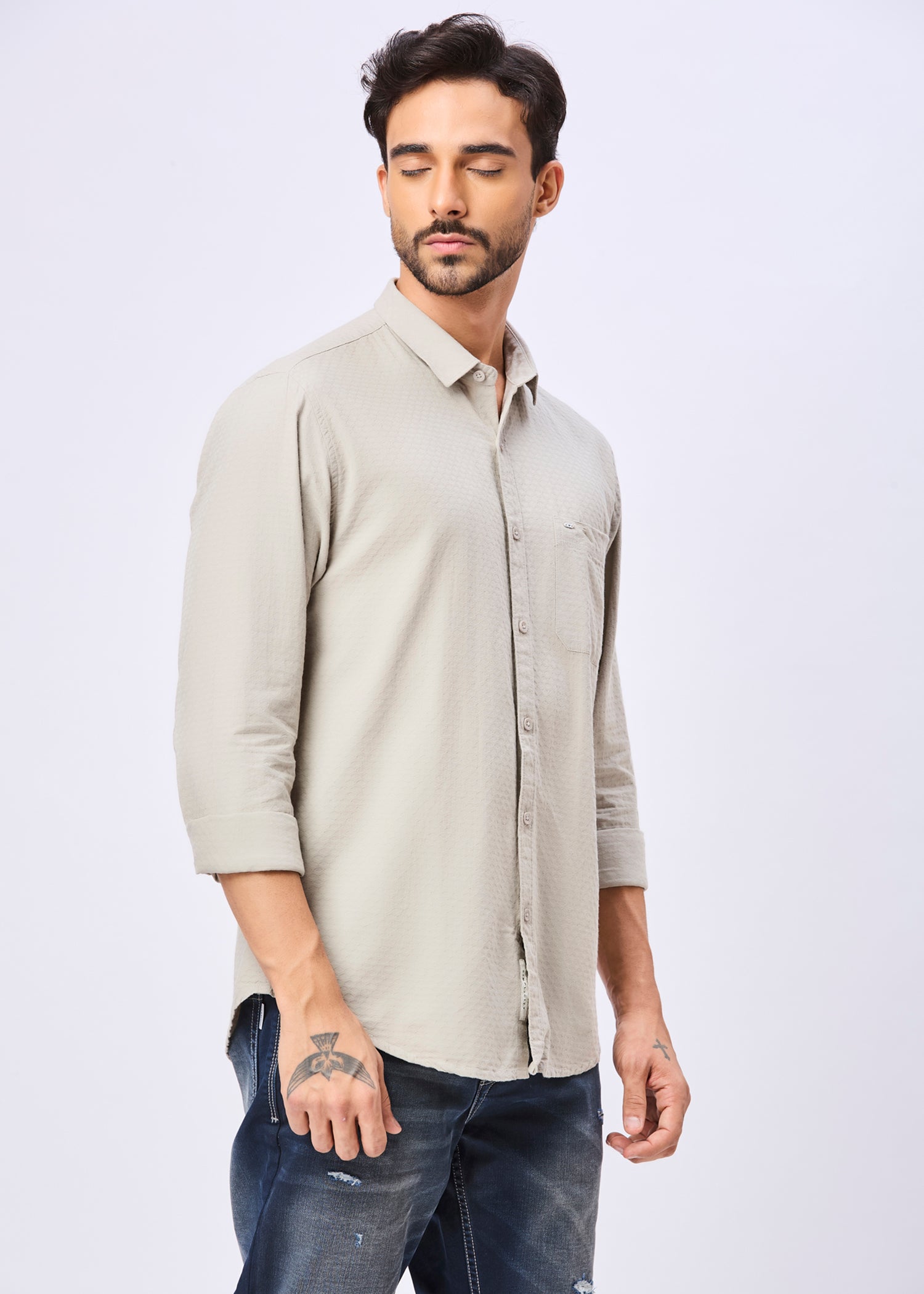 Polemic Solid Textured Weave Casual Shirt