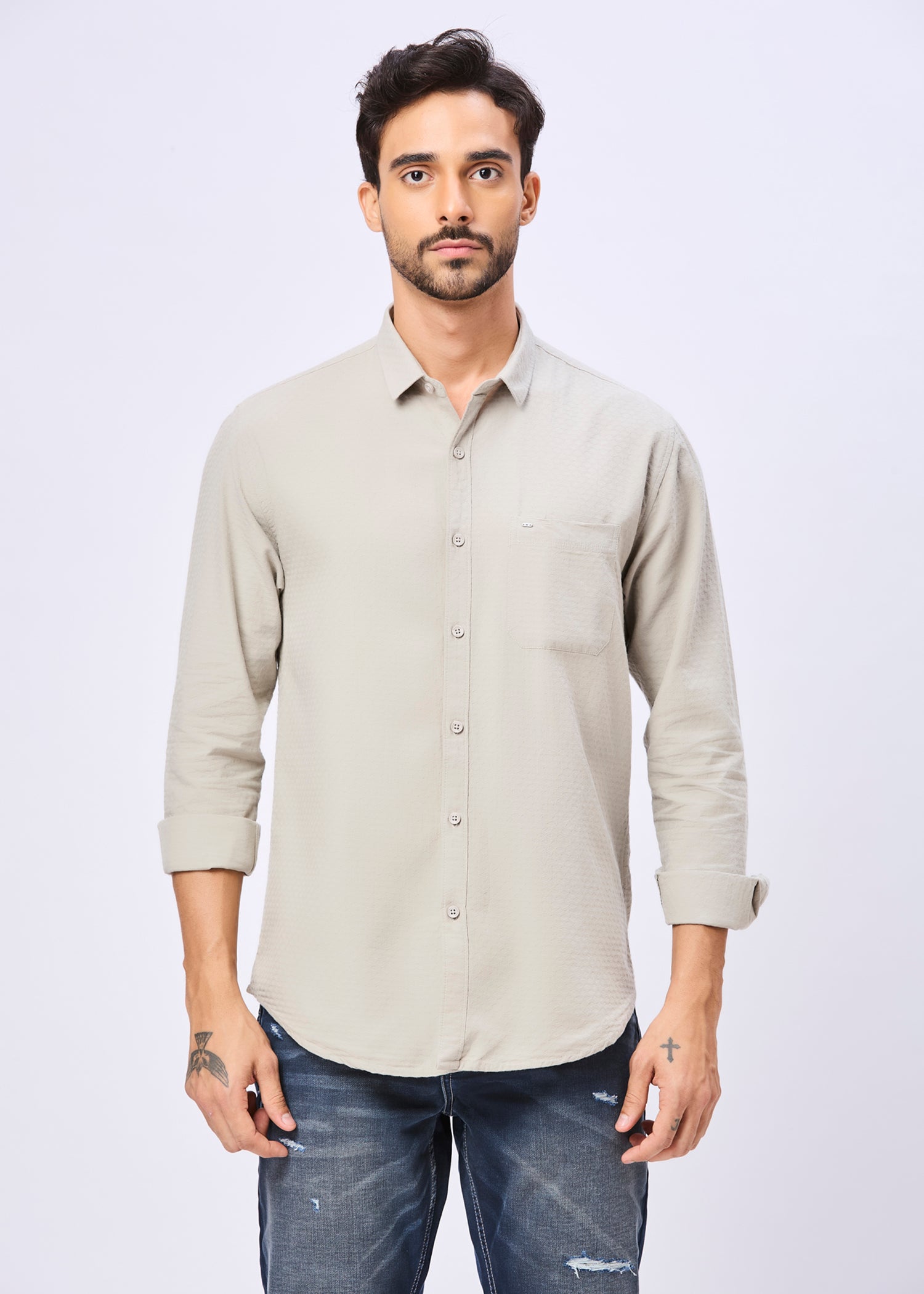 Polemic Solid Textured Weave Casual Shirt