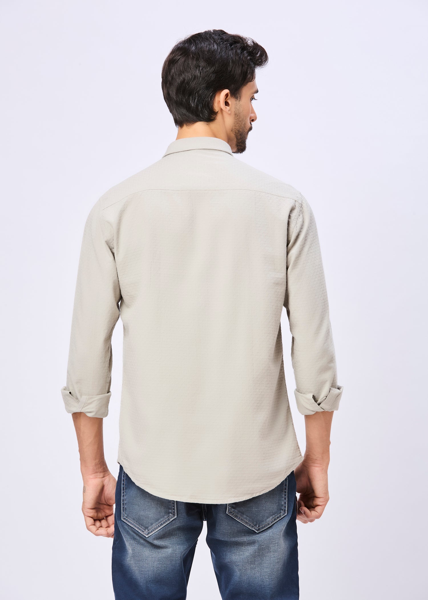 Polemic Solid Textured Weave Casual Shirt
