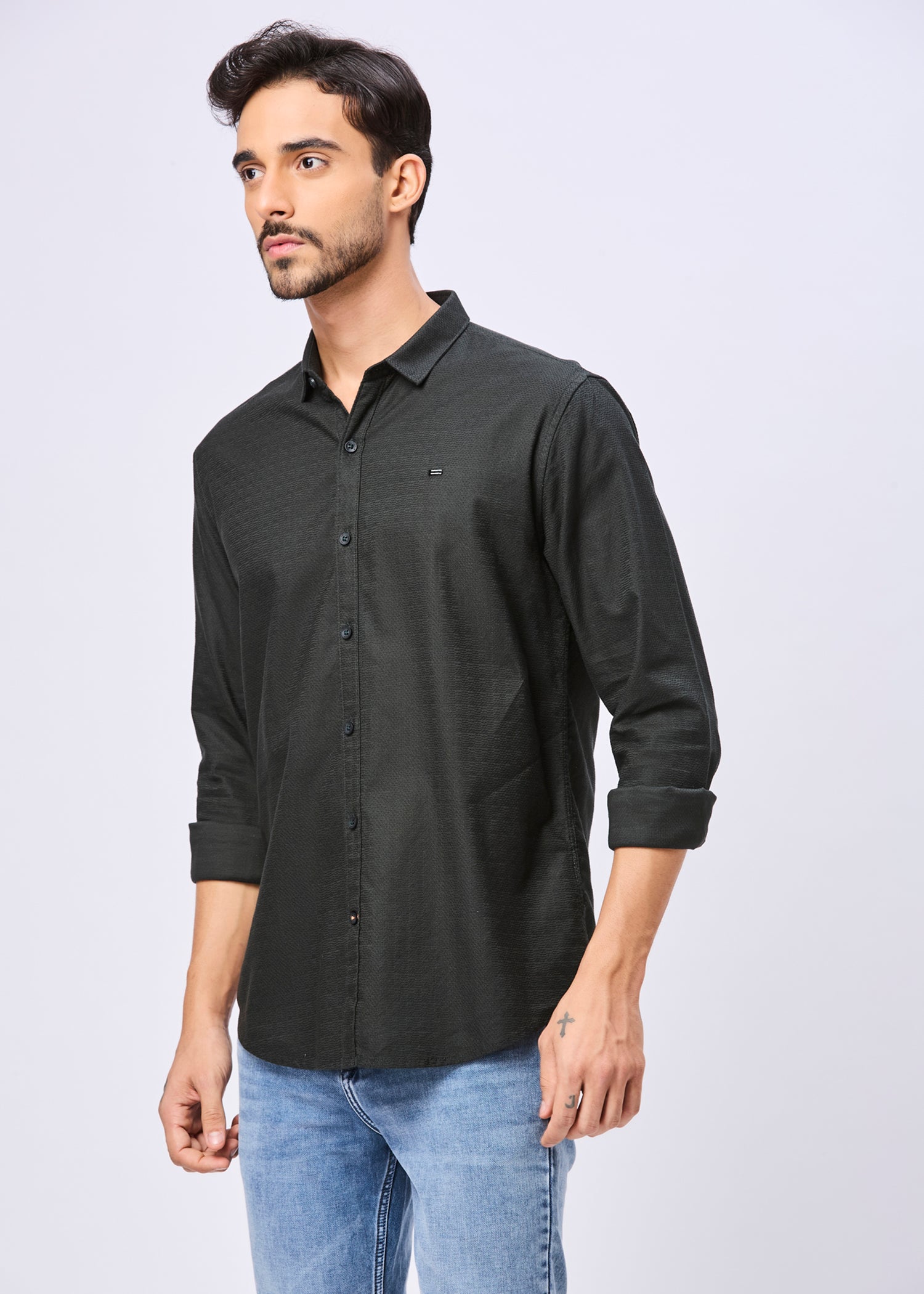 Headly Solid Textured Weave Casual Shirt