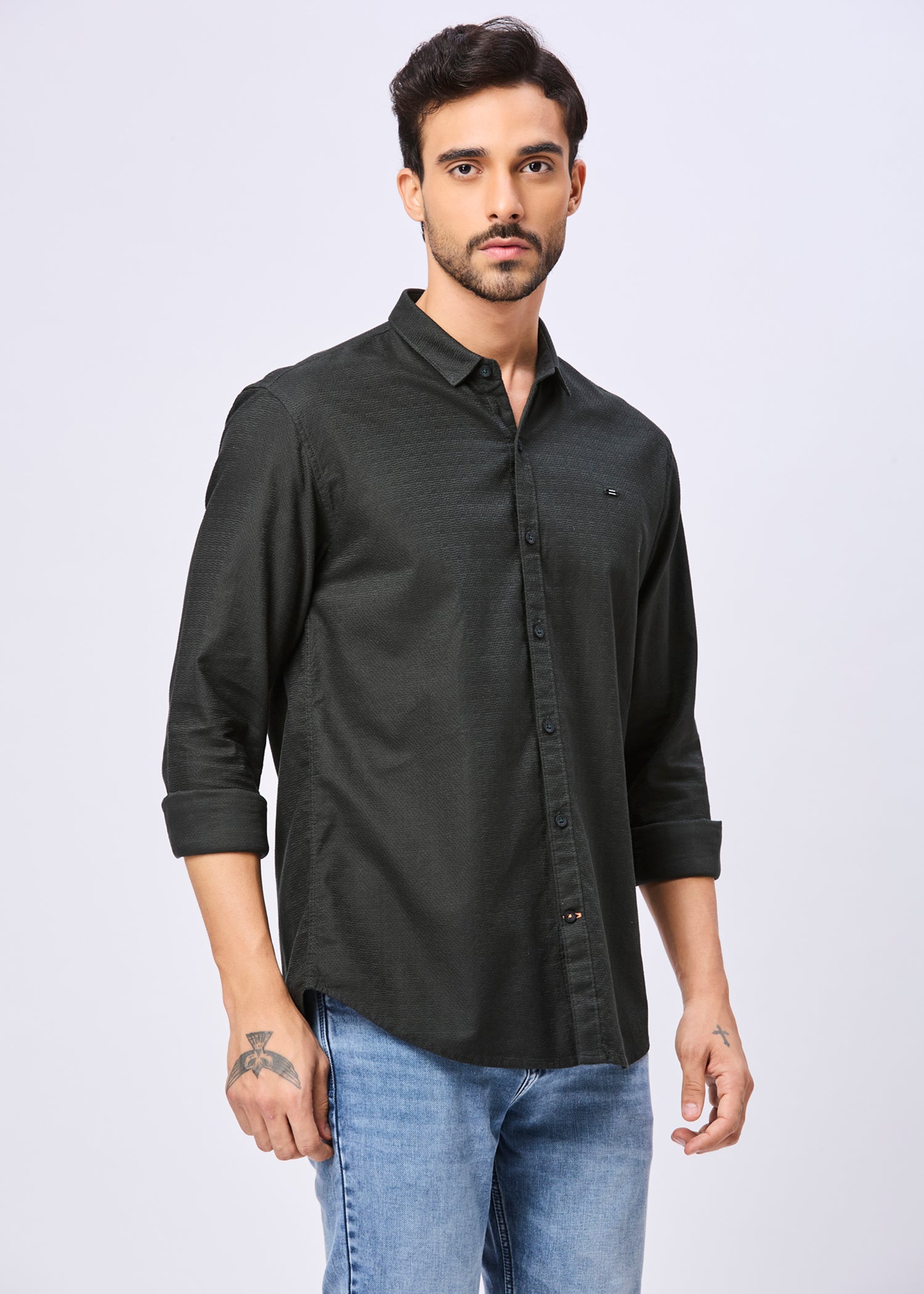 Headly Solid Textured Weave Casual Shirt