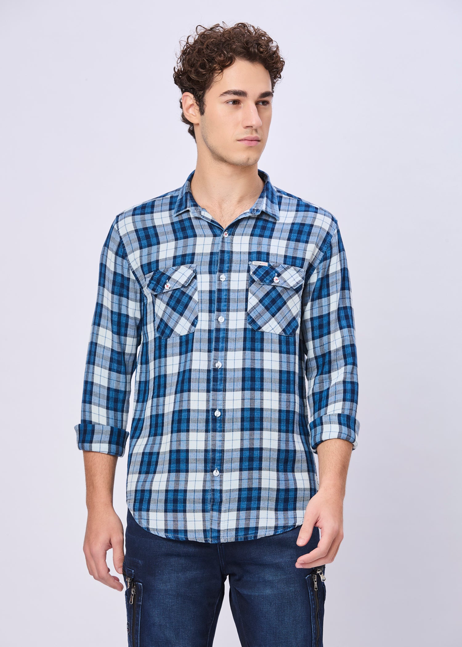 Motley Checked Double Pocket Casual Shirt