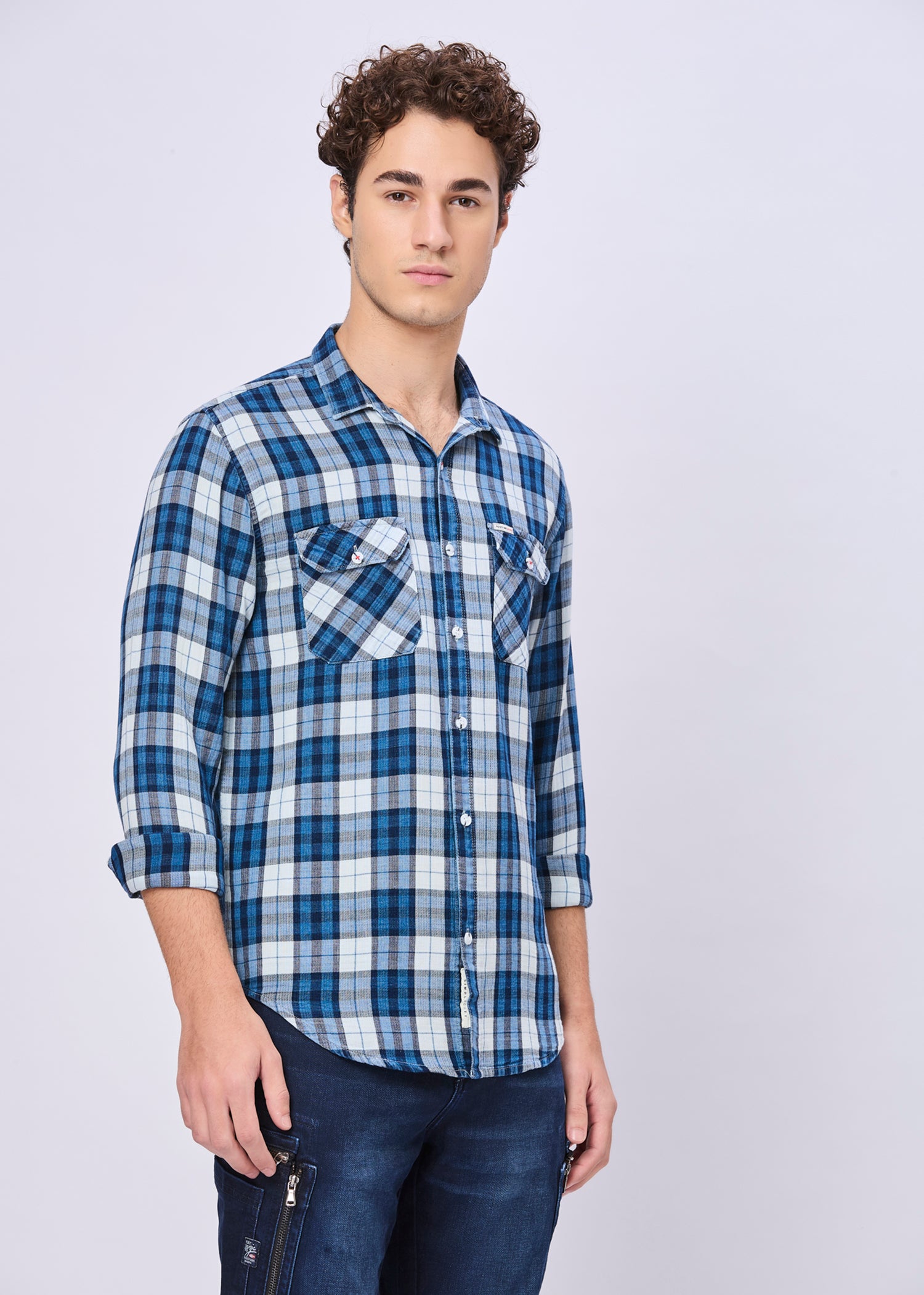 Motley Checked Double Pocket Casual Shirt