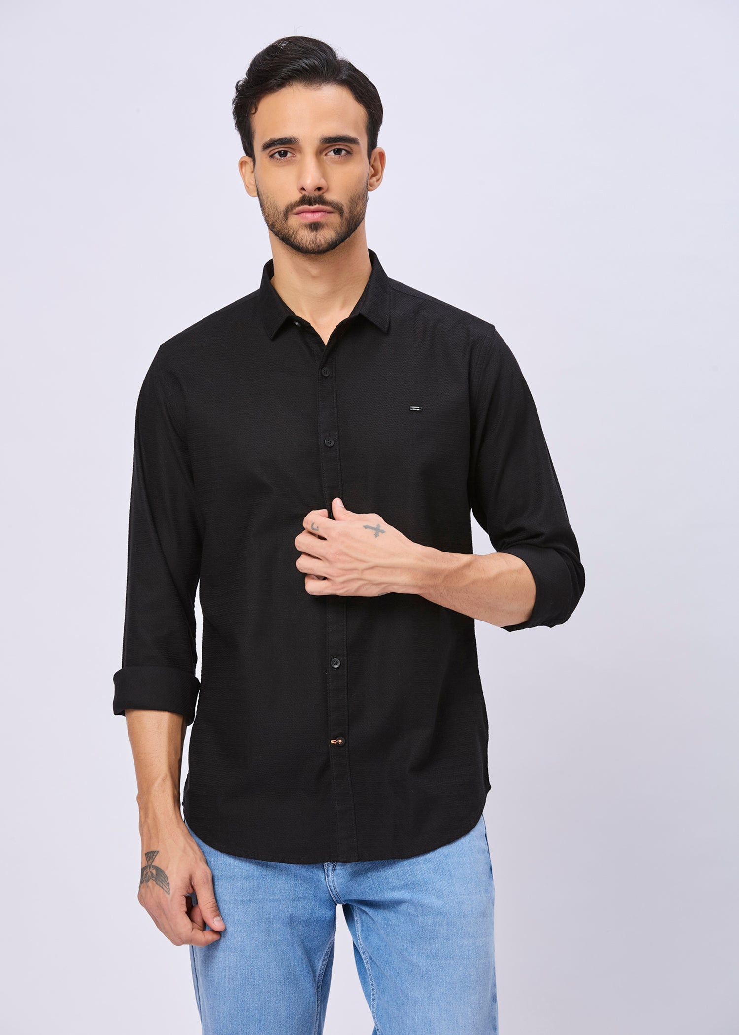 Headly Solid Textured Weave Casual Shirt