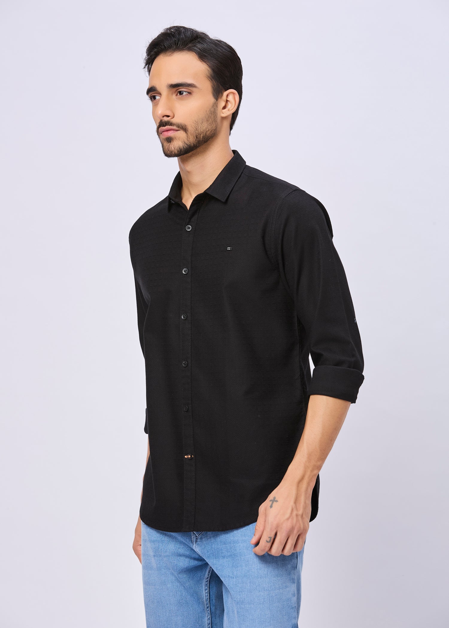 Headly Solid Textured Weave Casual Shirt