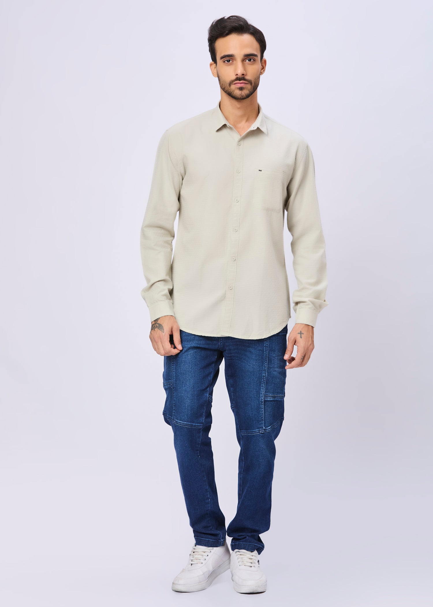Polemic Solid Textured Weave Casual Shirt