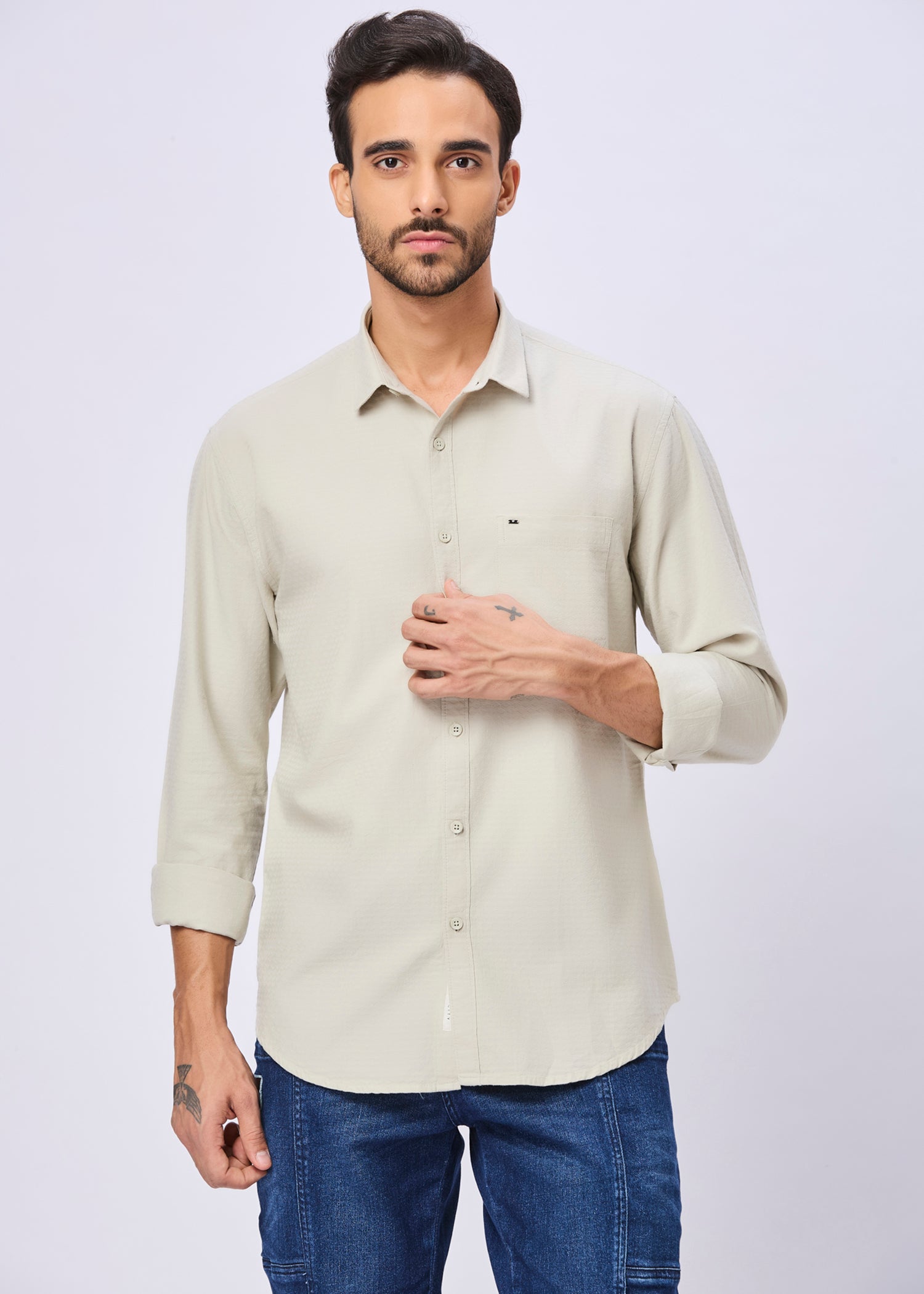 Polemic Solid Textured Weave Casual Shirt