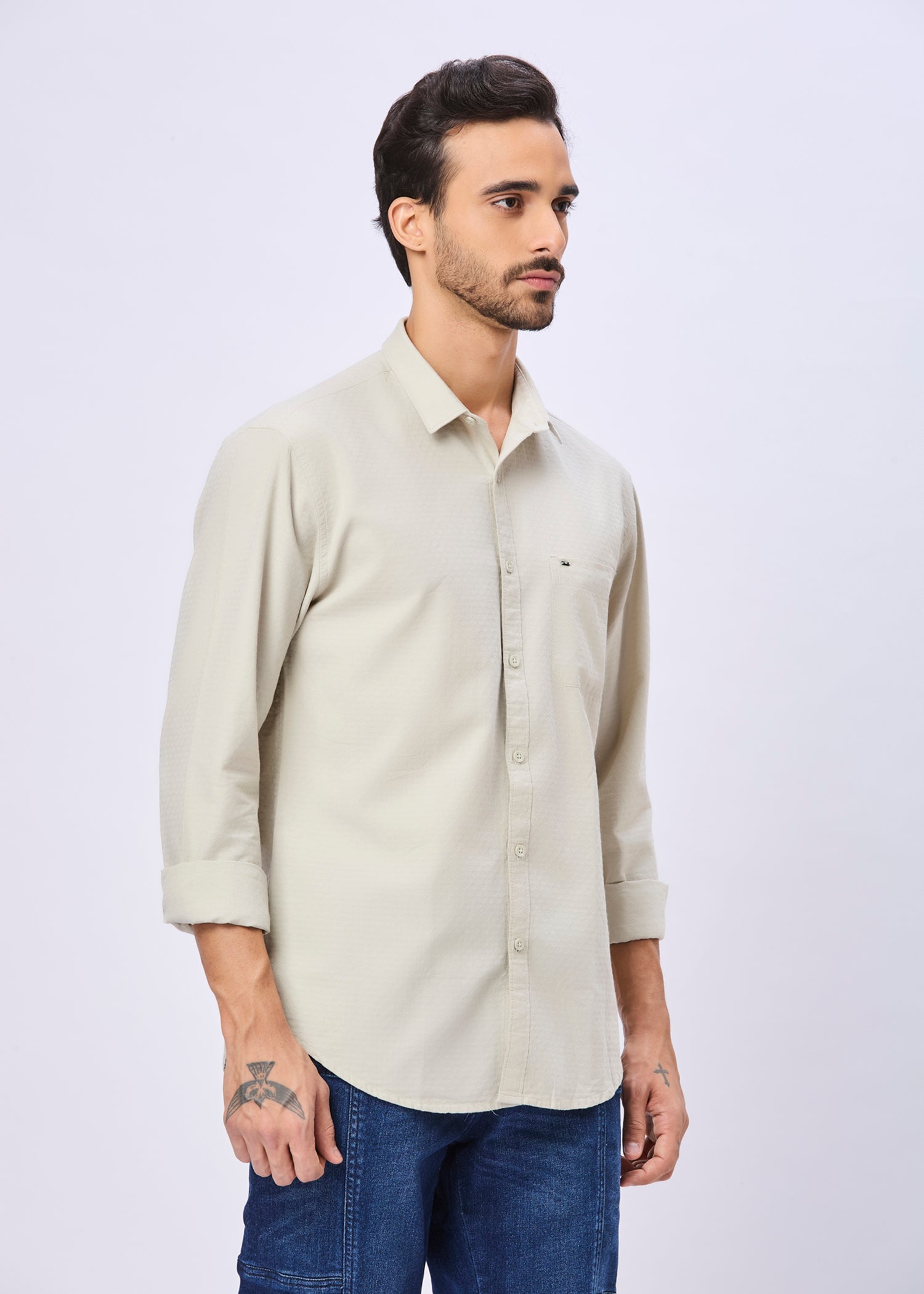 Polemic Solid Textured Weave Casual Shirt