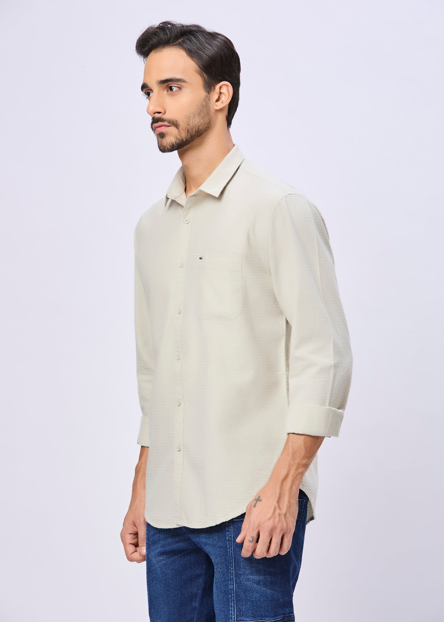 Polemic Solid Textured Weave Casual Shirt