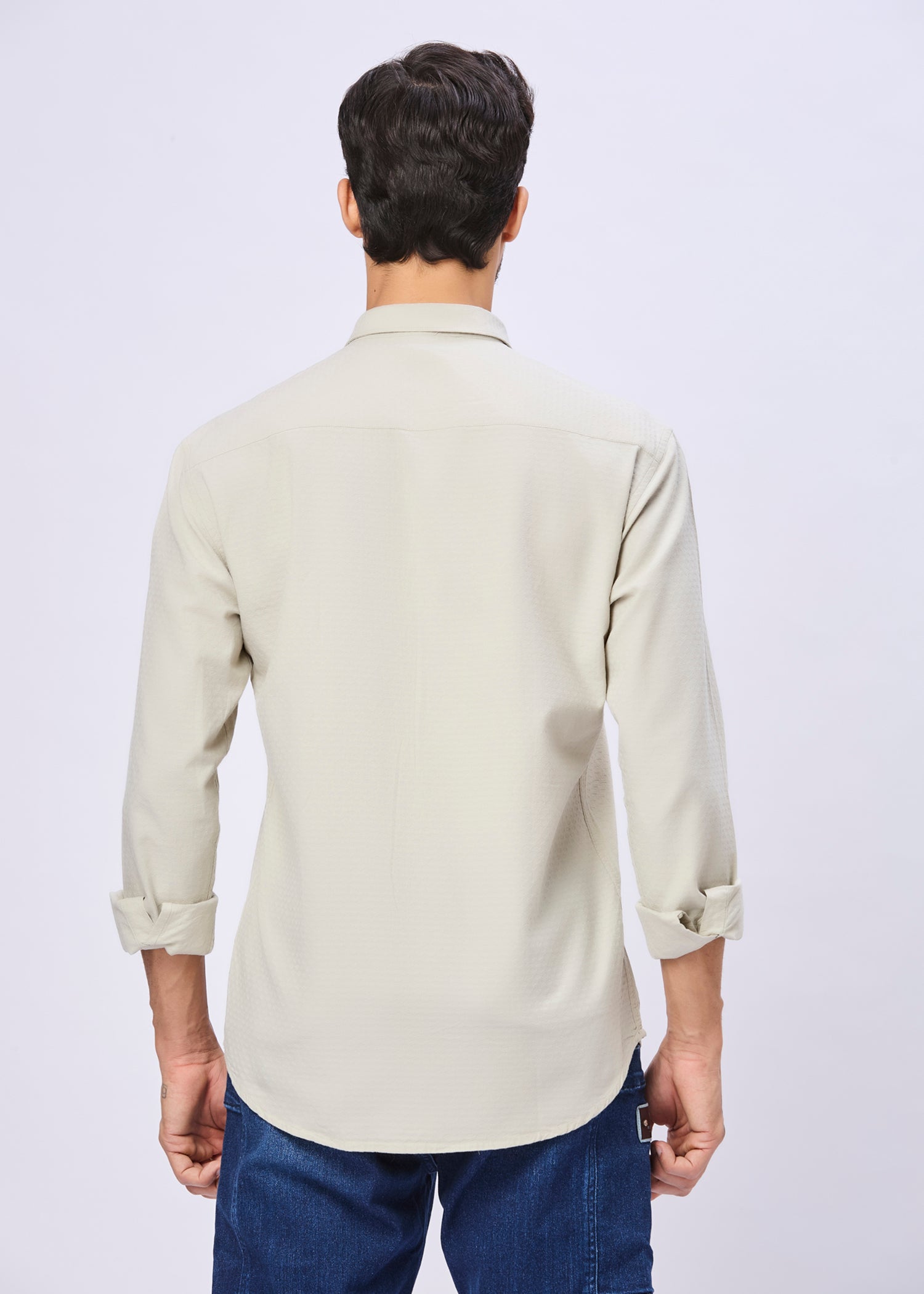 Polemic Solid Textured Weave Casual Shirt