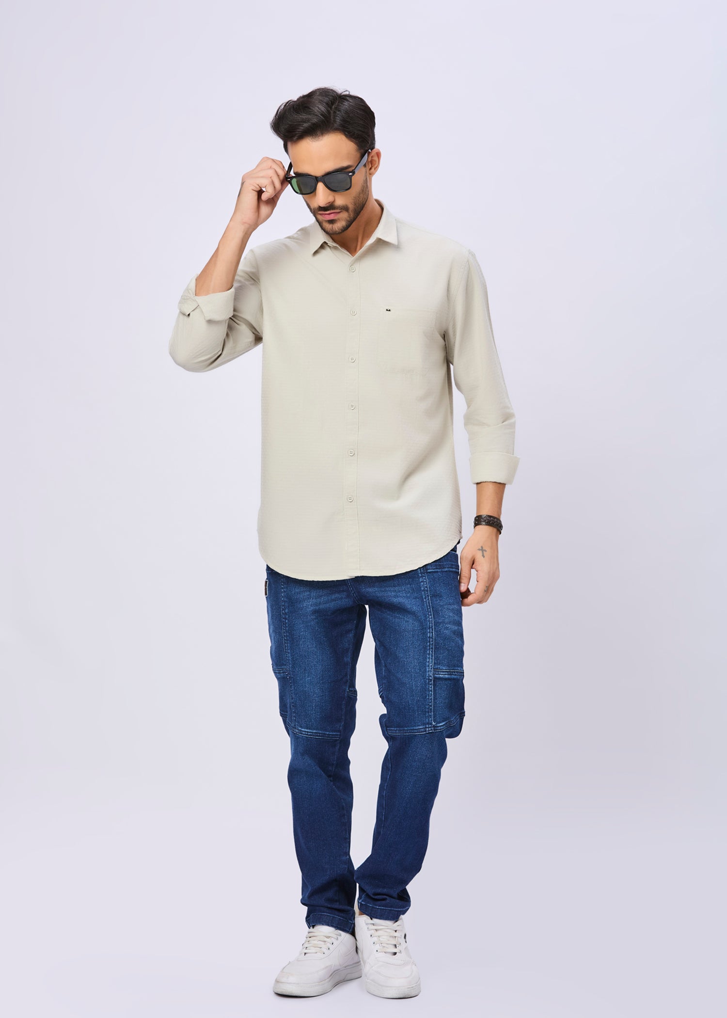 Polemic Solid Textured Weave Casual Shirt