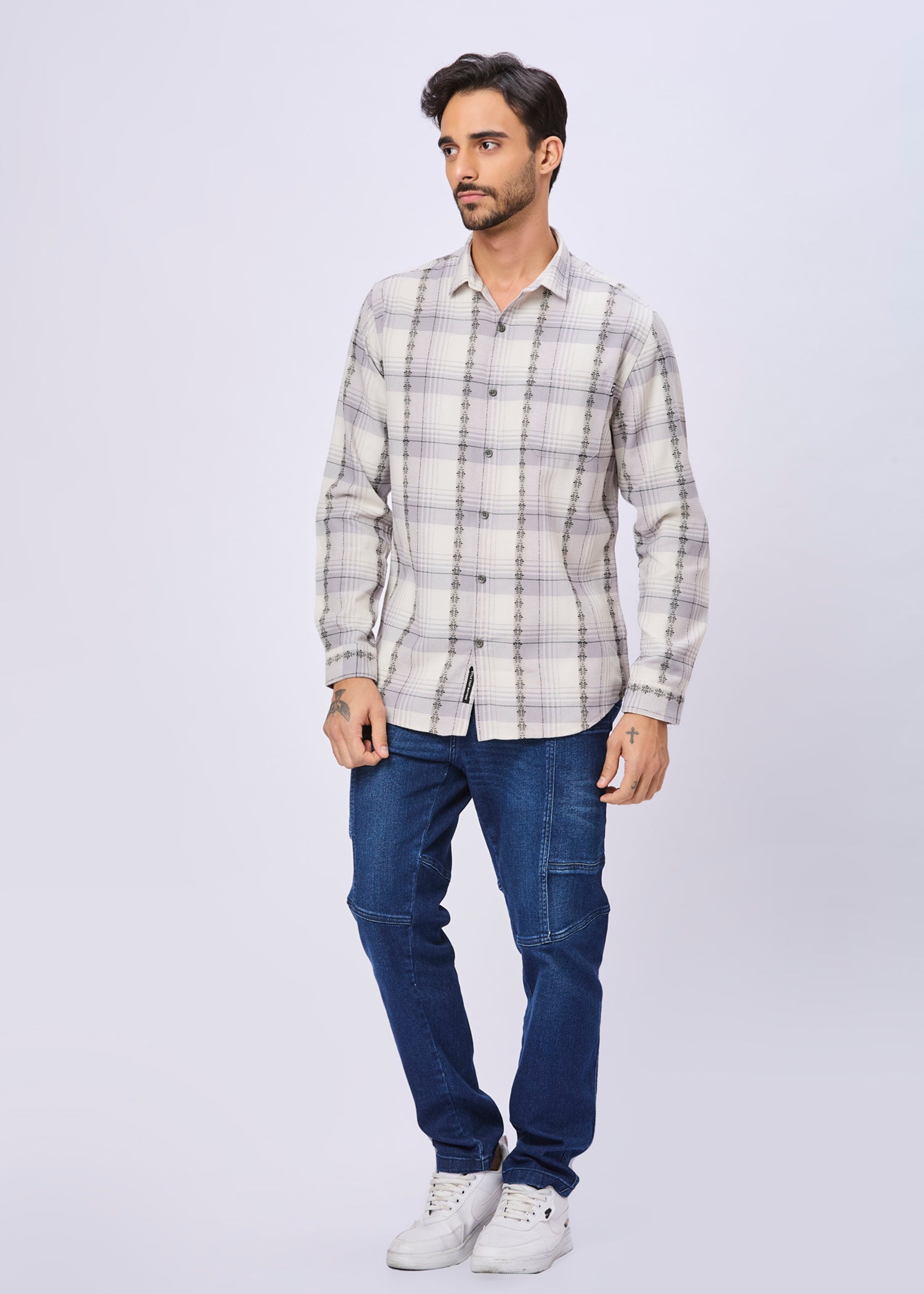 Odean Checked Ethnic Motif Print Casual Shirt
