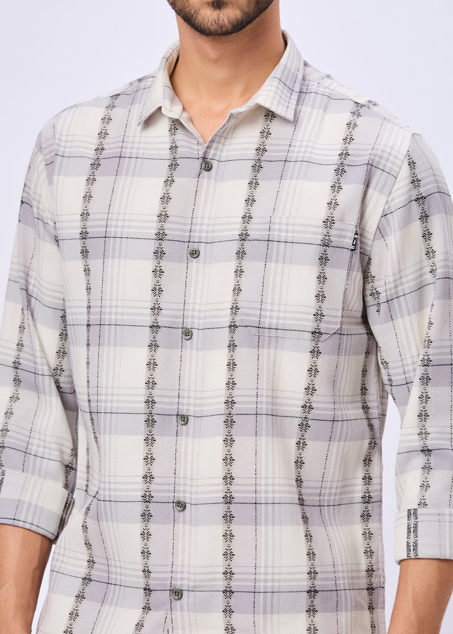 Odean Checked Ethnic Motif Print Casual Shirt
