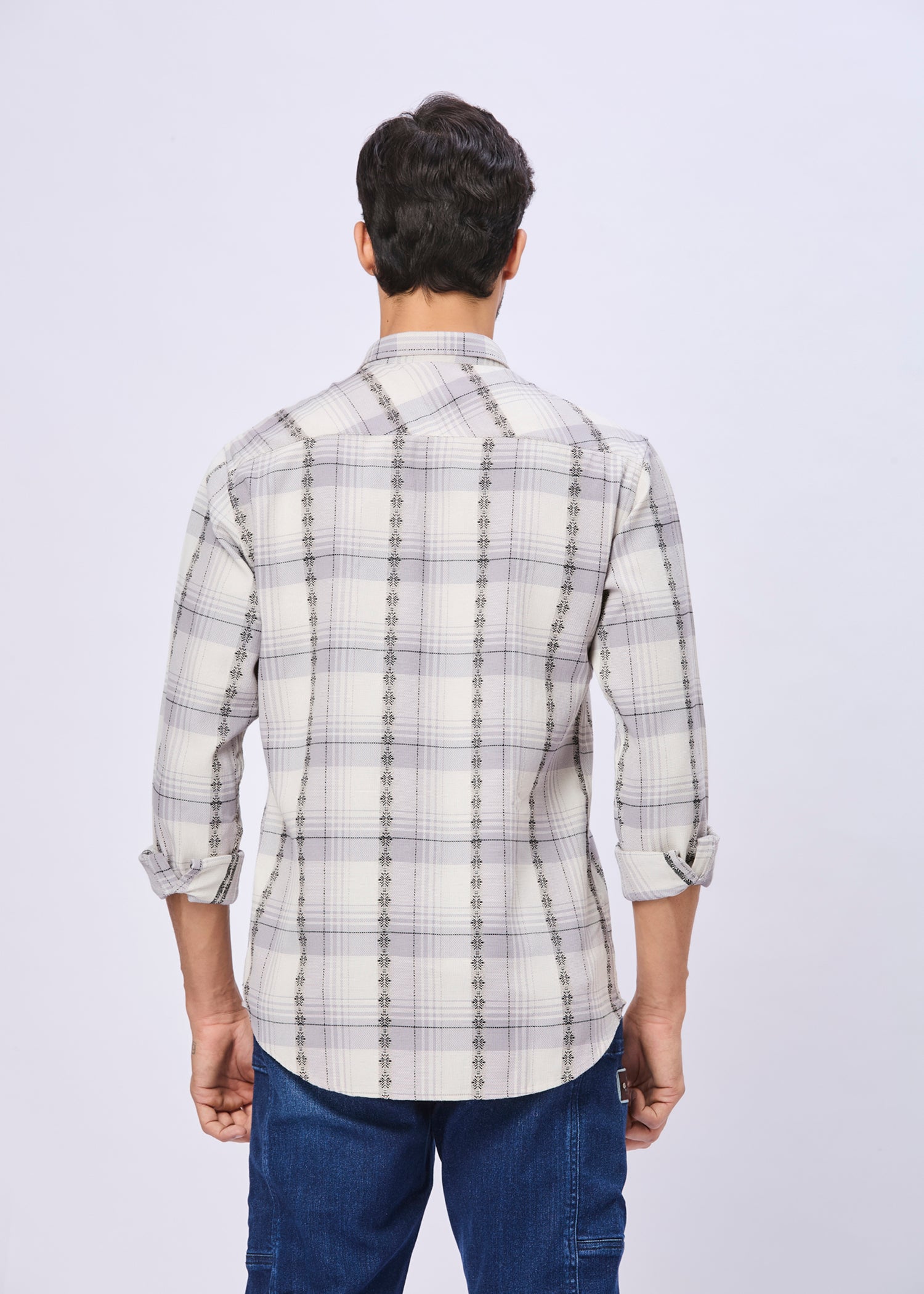Odean Checked Ethnic Motif Print Casual Shirt