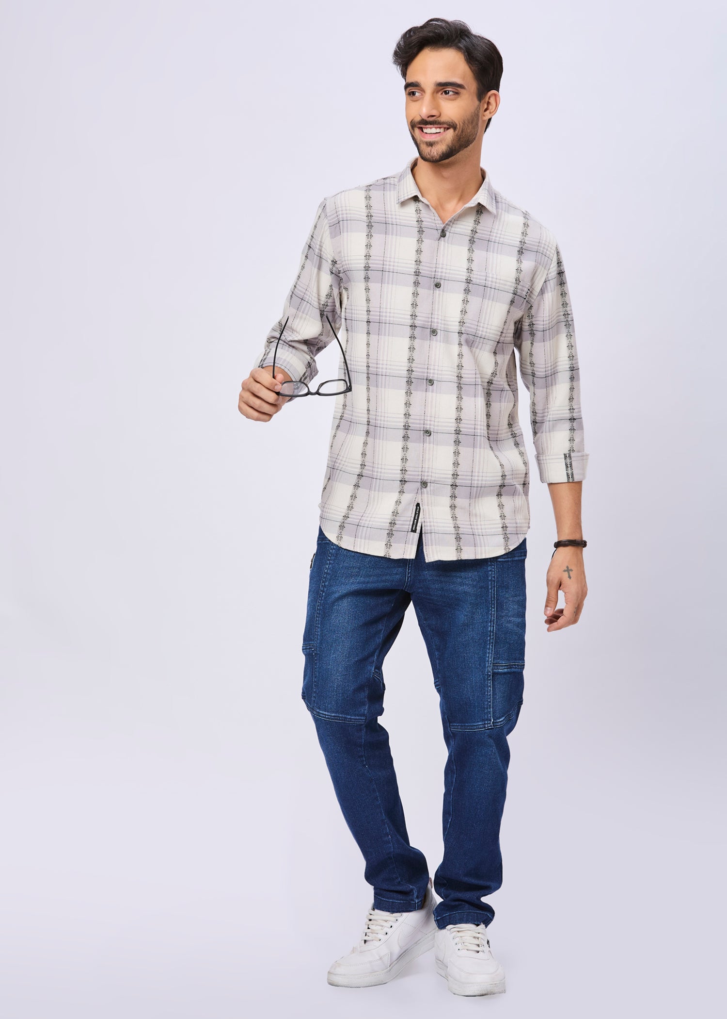 Odean Checked Ethnic Motif Print Casual Shirt