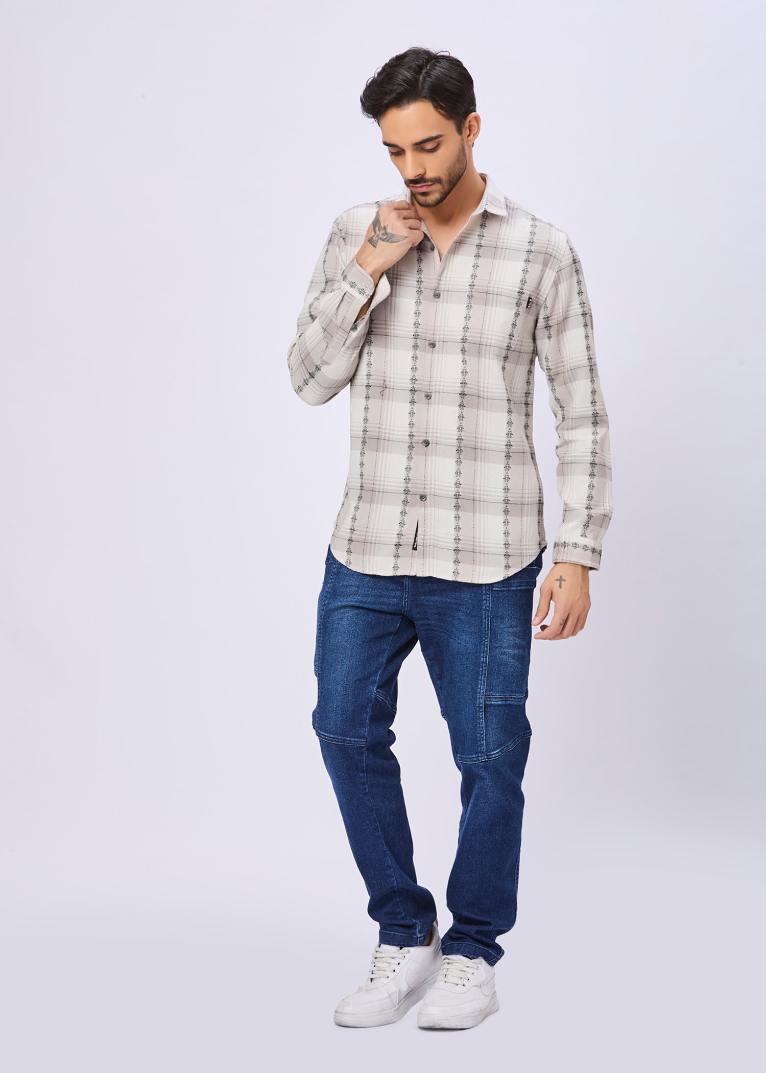 Odean Checked Ethnic Motif Print Casual Shirt
