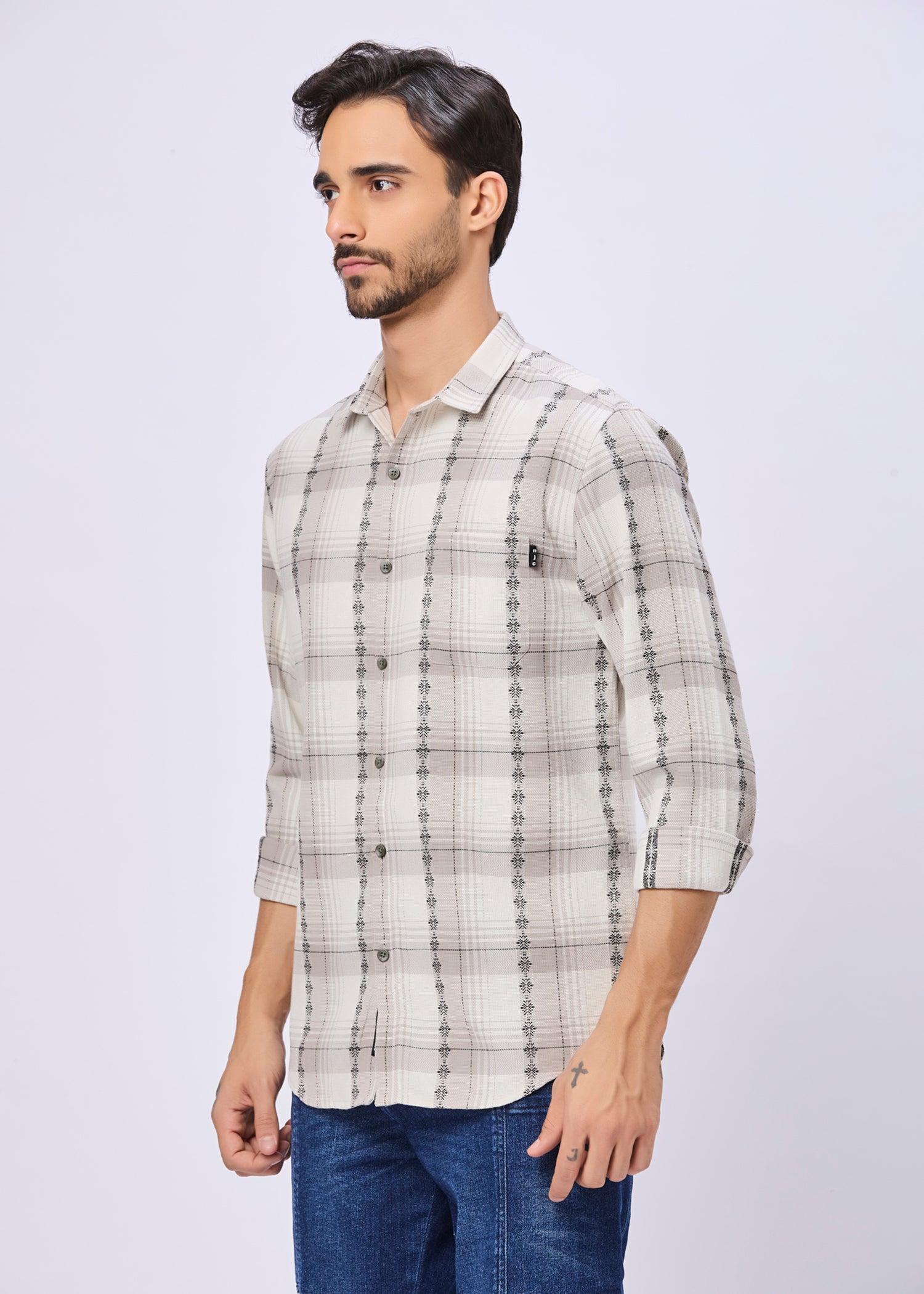 Odean Checked Ethnic Motif Print Casual Shirt