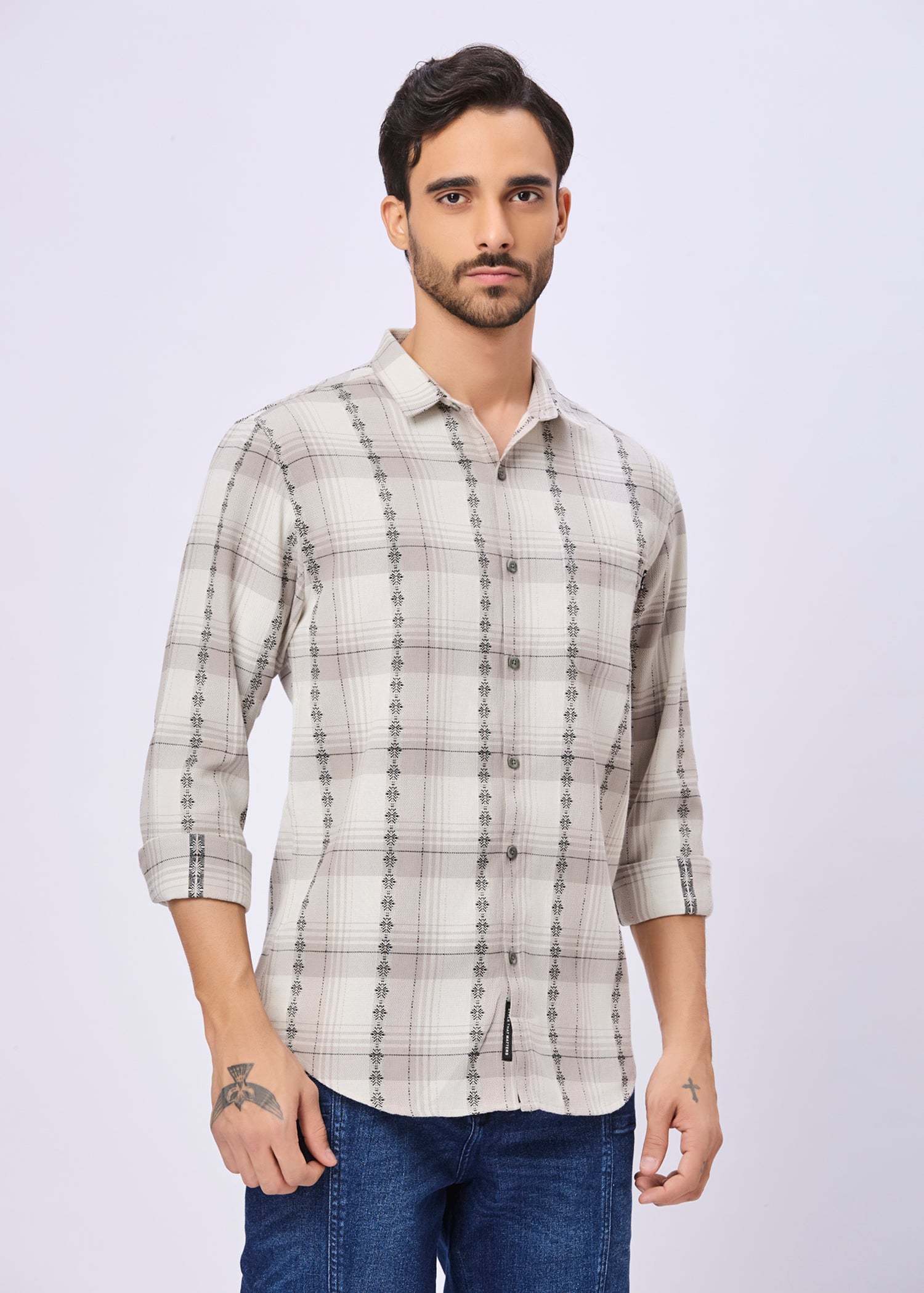 Odean Checked Ethnic Motif Print Casual Shirt