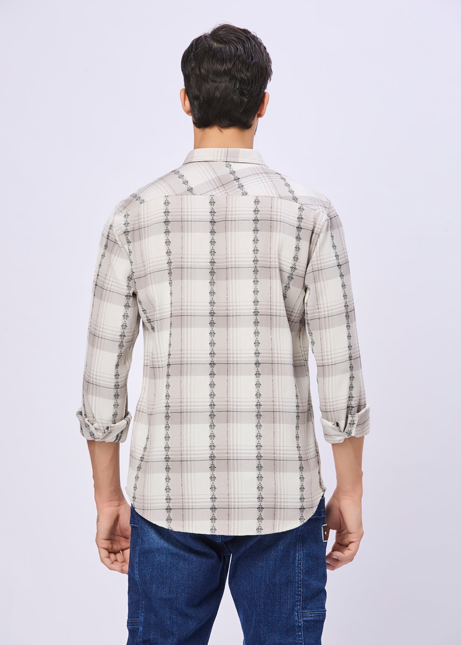 Odean Checked Ethnic Motif Print Casual Shirt