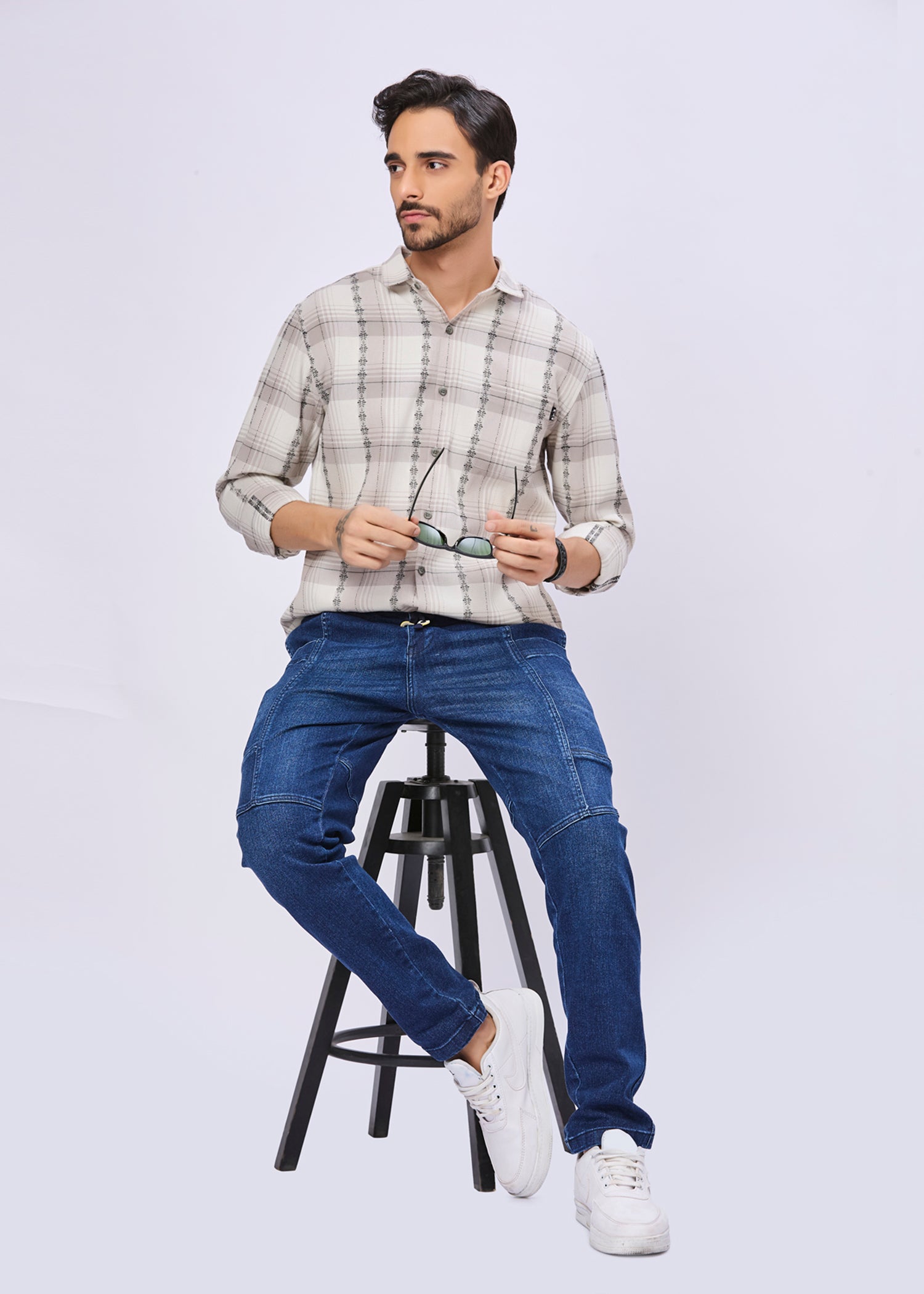 Odean Checked Ethnic Motif Print Casual Shirt