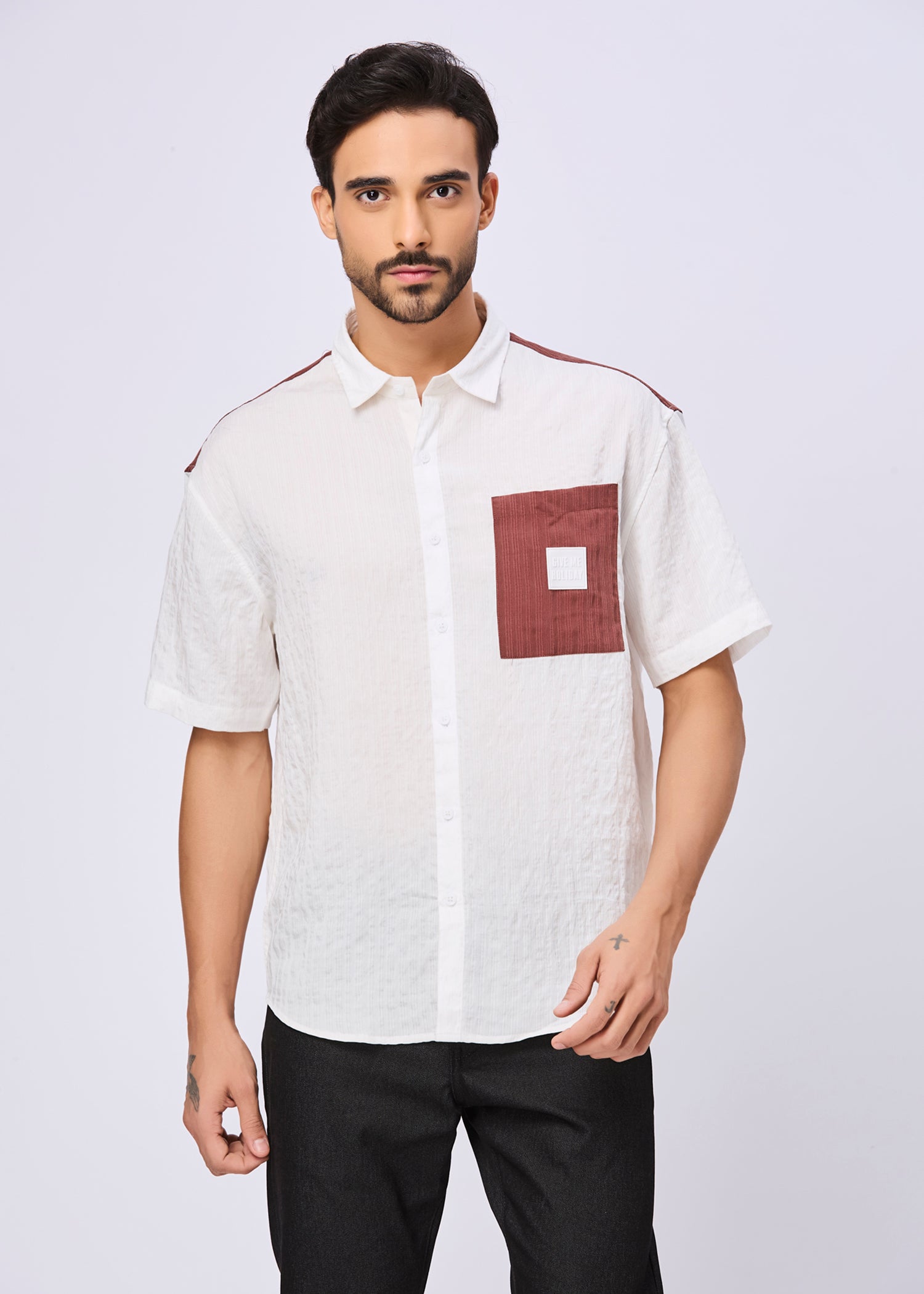 Weyburn Colourblocked Oversized Shirt: White