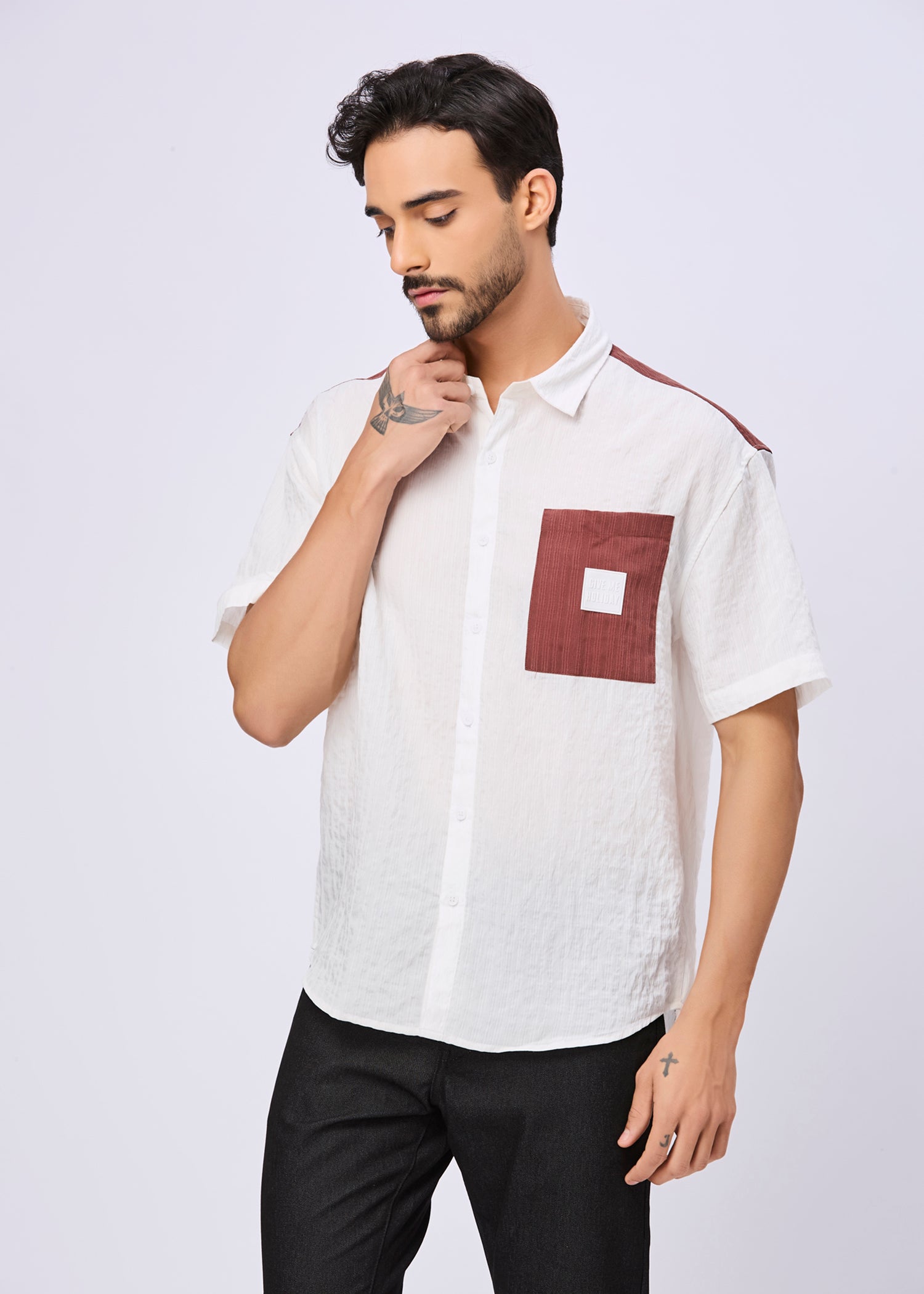 Weyburn Colourblocked Oversized Shirt: White