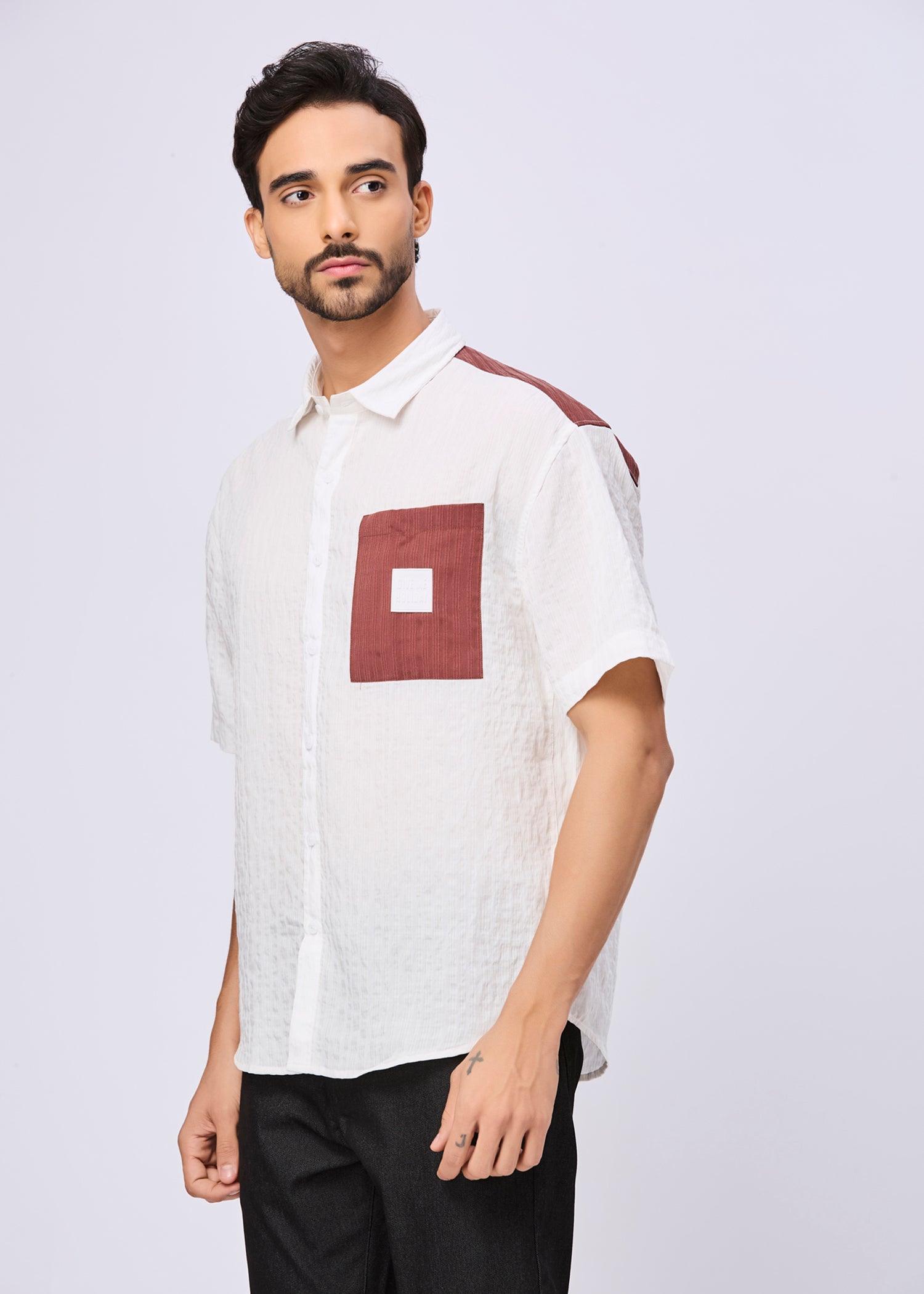 Weyburn Colourblocked Oversized Shirt: White
