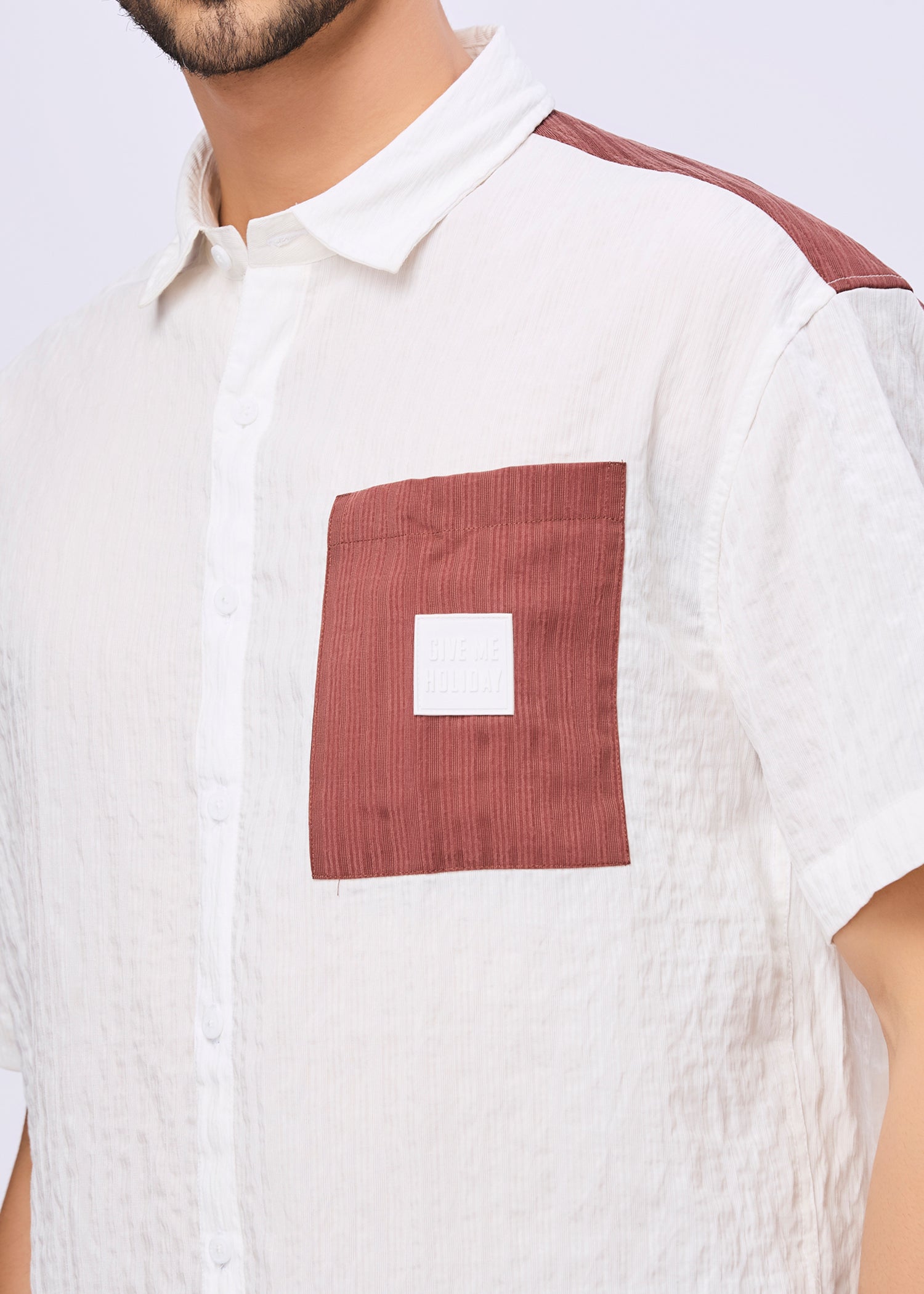 Weyburn Colourblocked Oversized Shirt: White