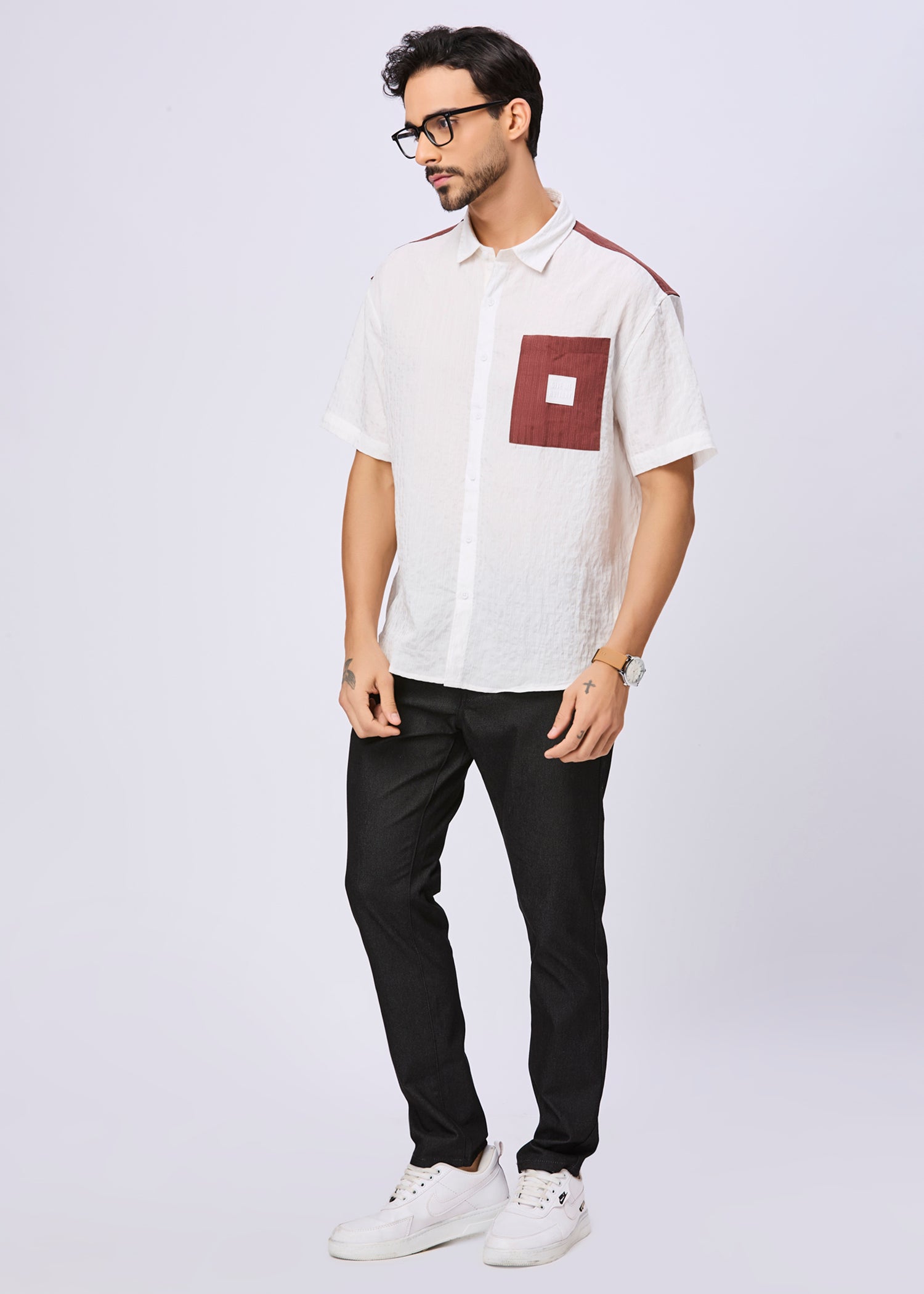 Weyburn Colourblocked Oversized Shirt: White