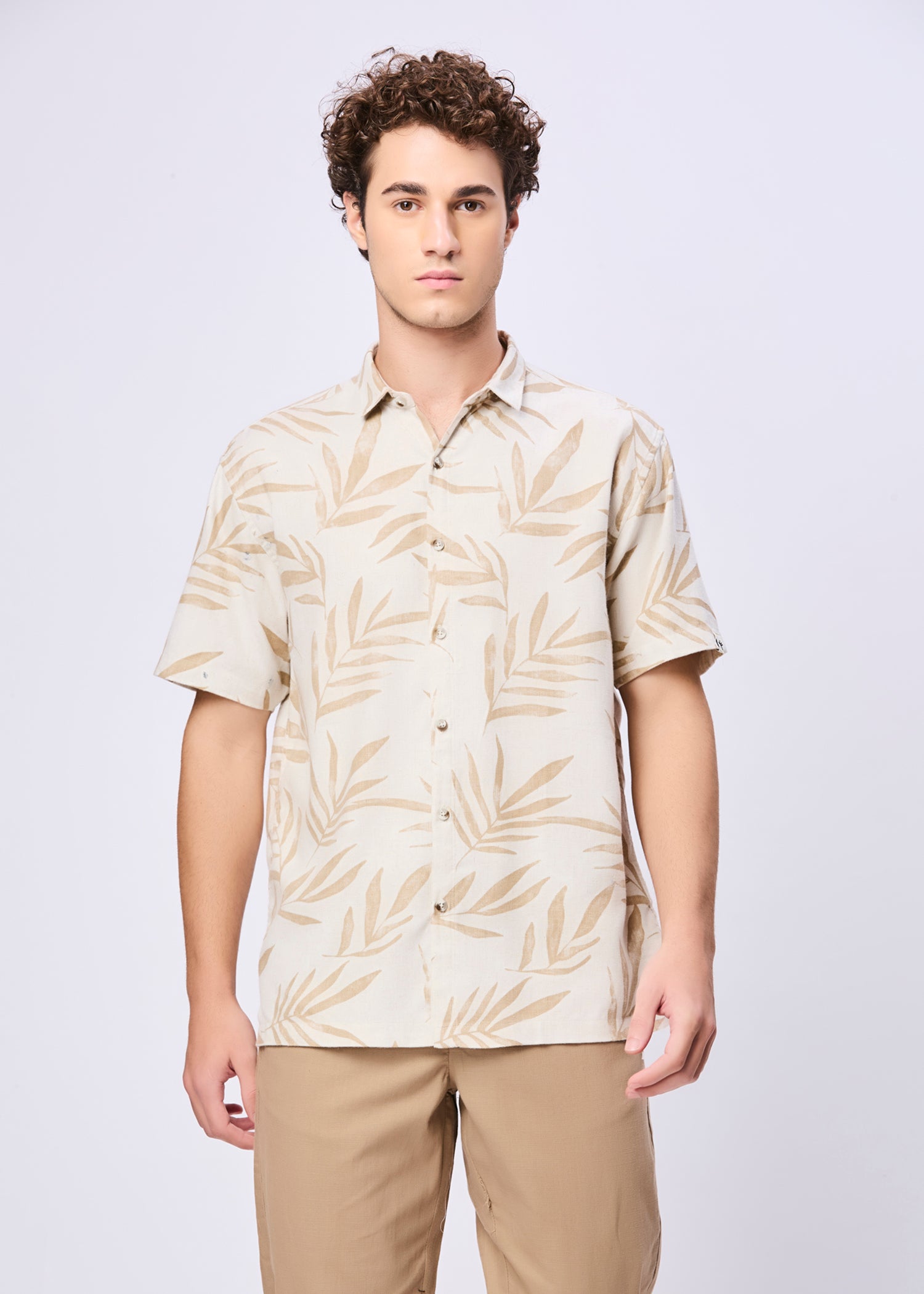 Kelley Tropical Leaf Print Casual Shirt