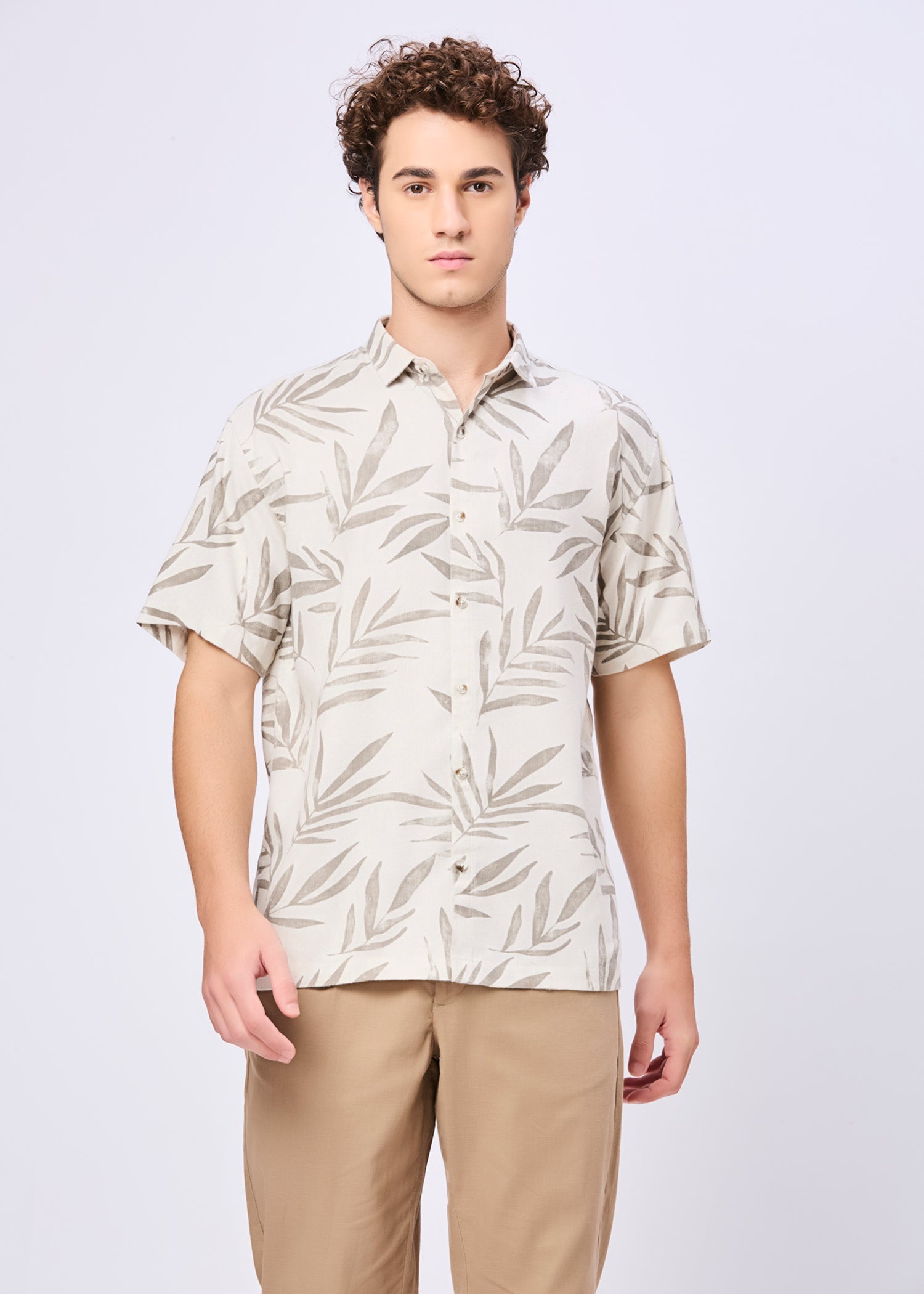Kelley Tropical Leaf Print Casual Shirt