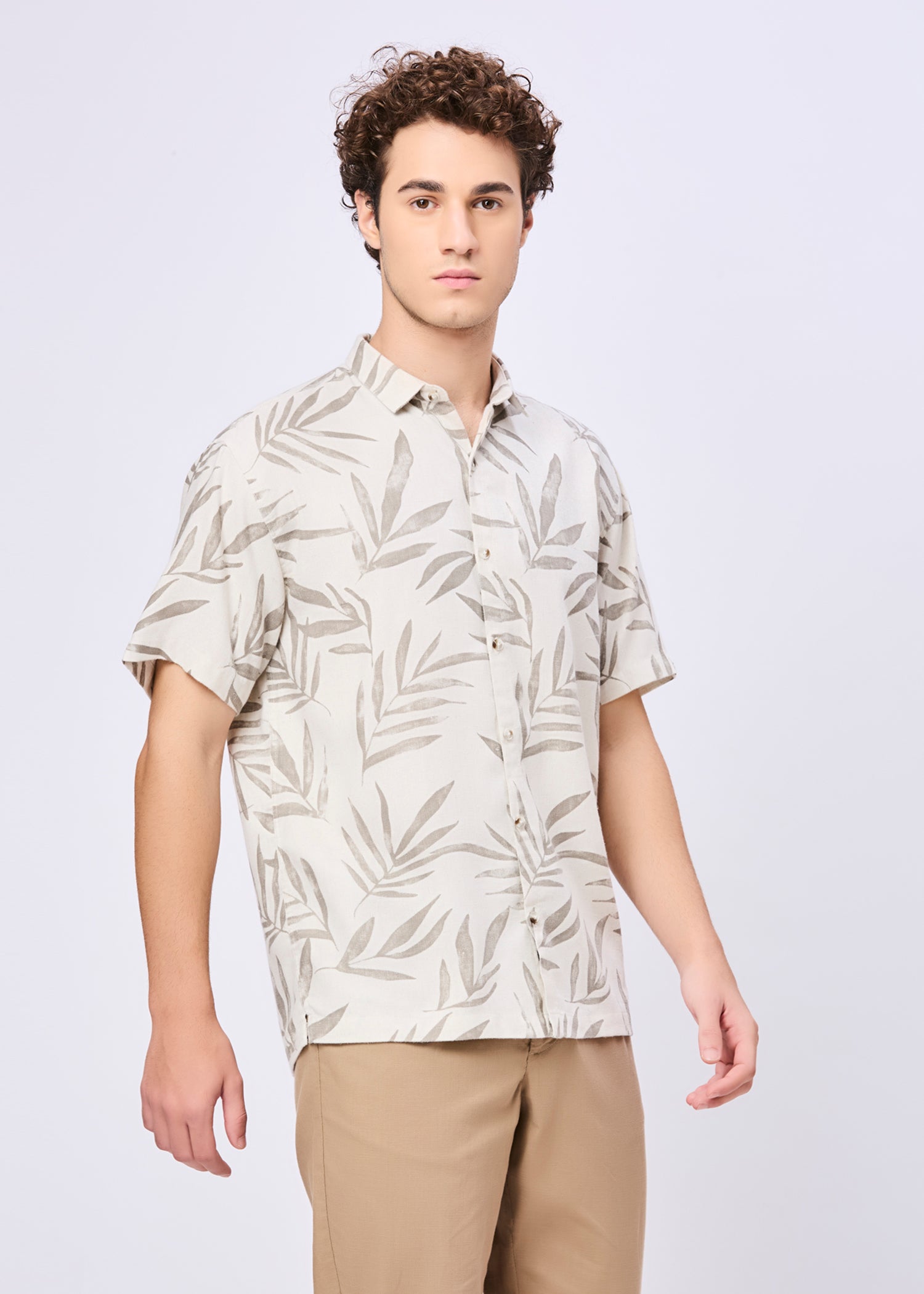 Kelley Tropical Leaf Print Casual Shirt