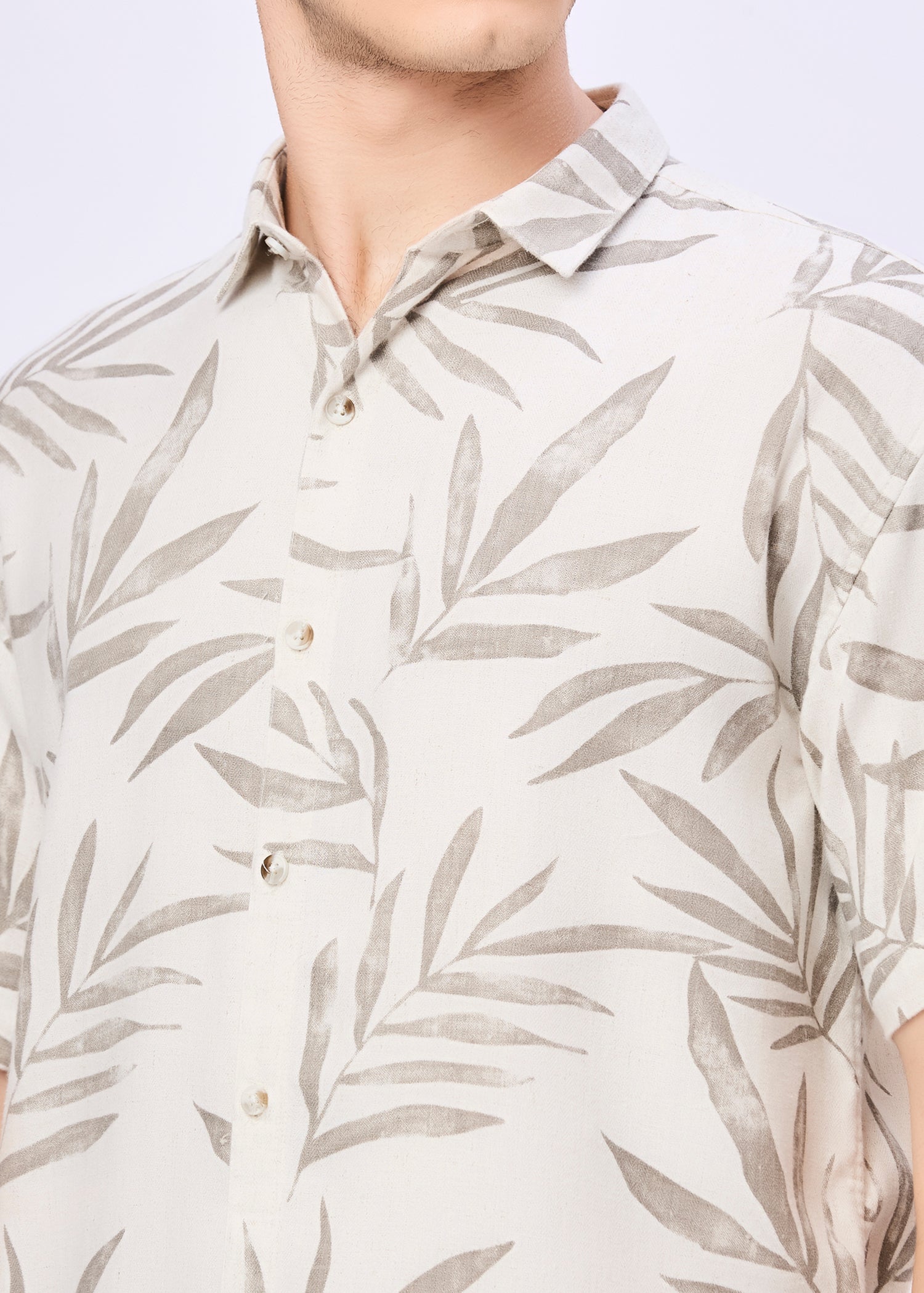 Kelley Tropical Leaf Print Casual Shirt