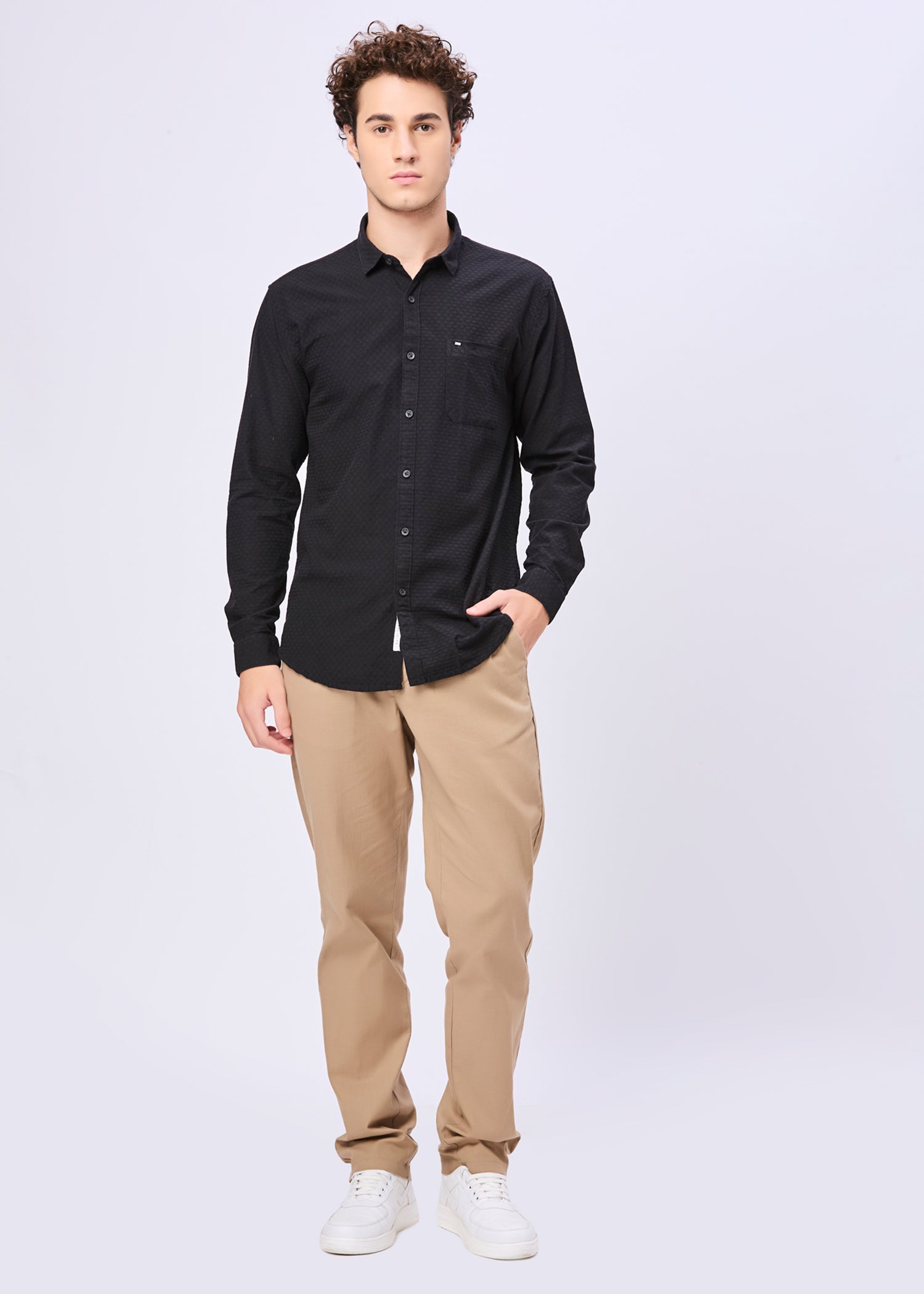 Polemic Solid Textured Weave Casual Shirt