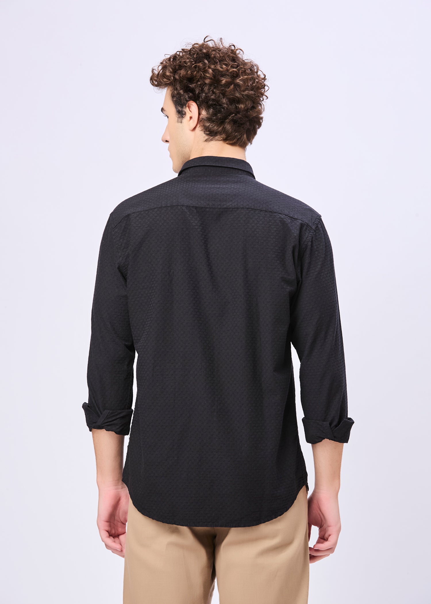 Polemic Solid Textured Weave Casual Shirt