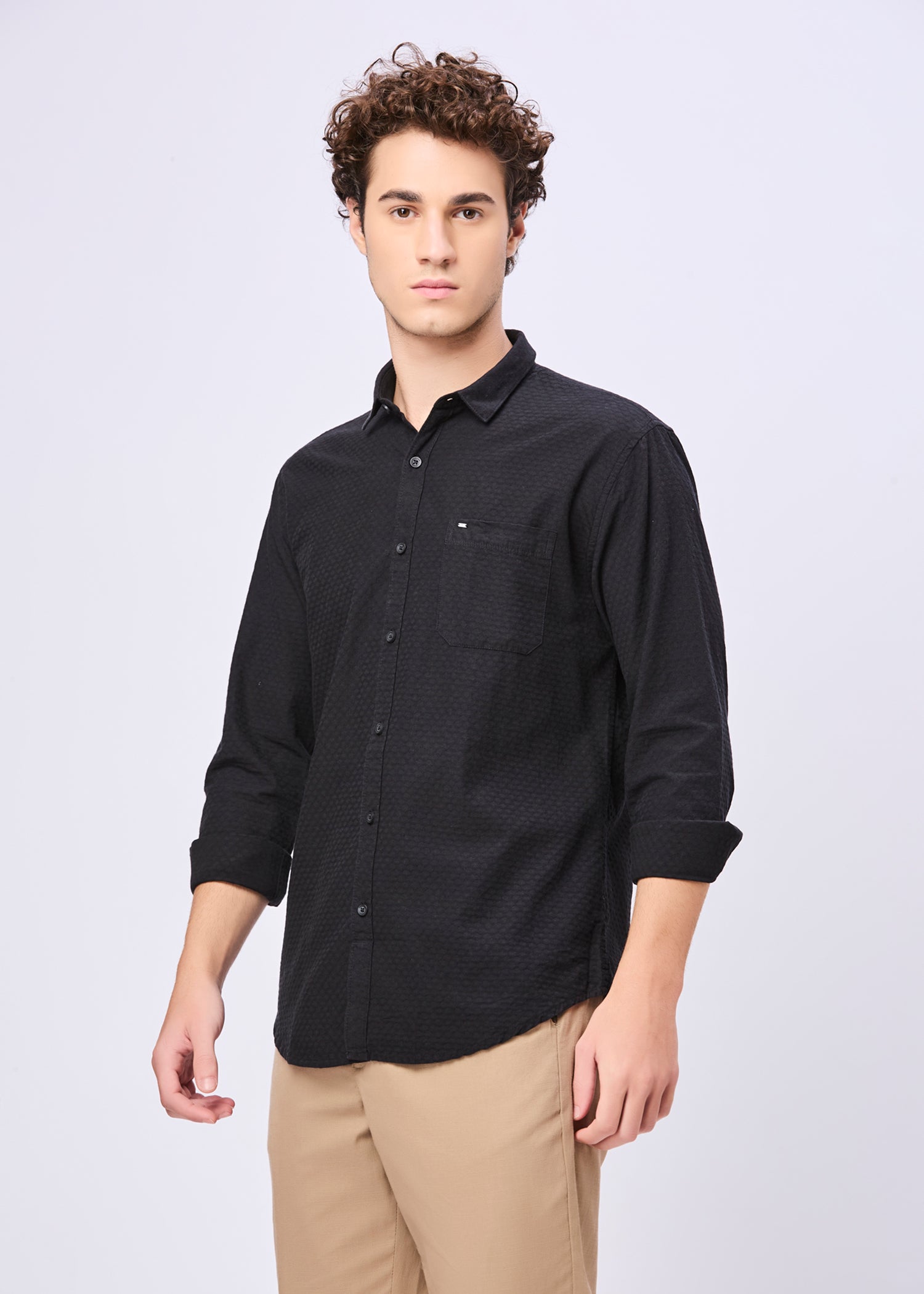 Polemic Solid Textured Weave Casual Shirt