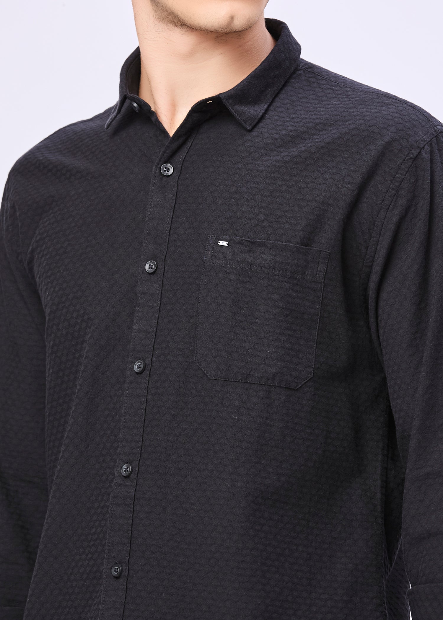 Polemic Solid Textured Weave Casual Shirt