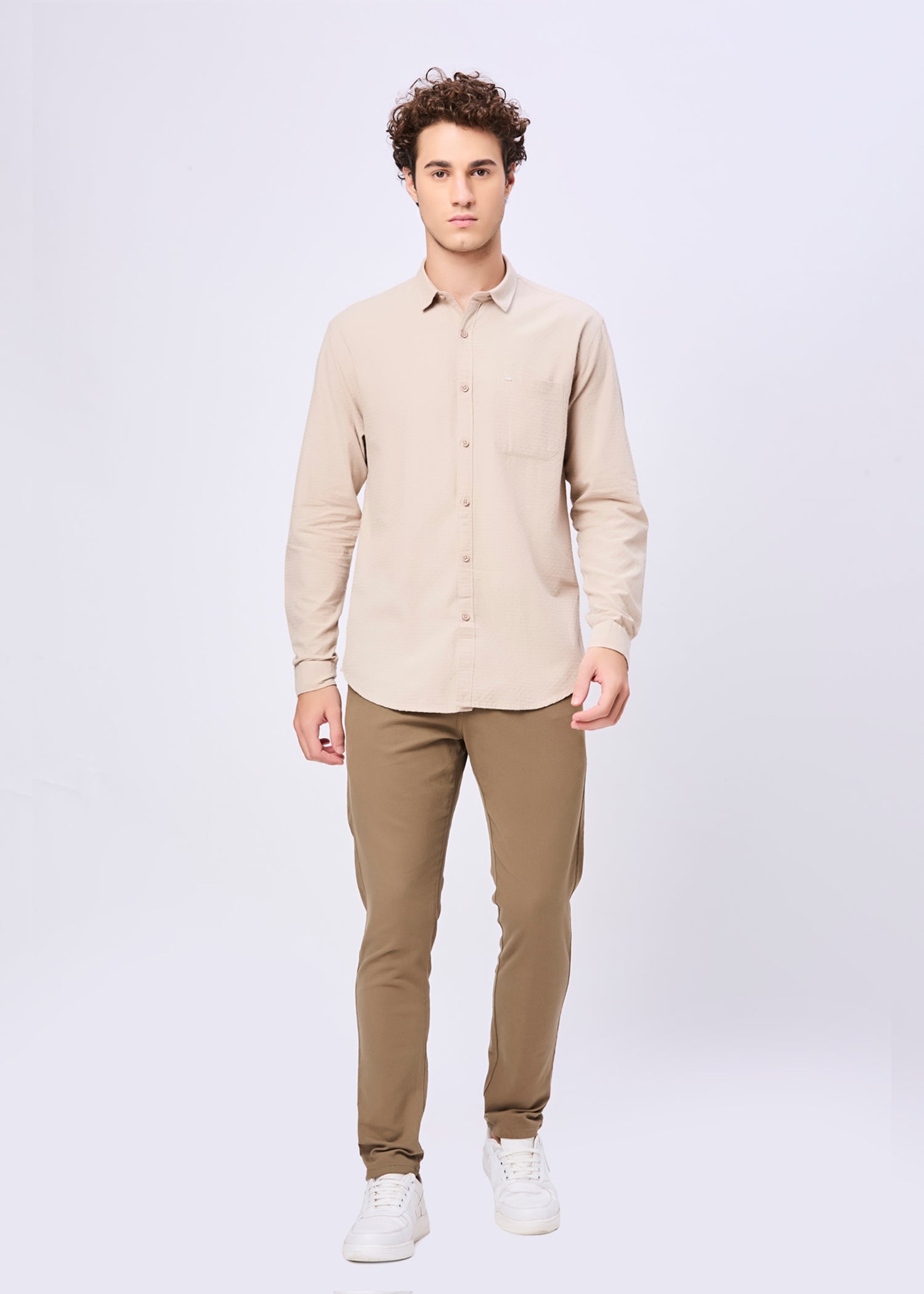 Polemic Solid Textured Weave Casual Shirt