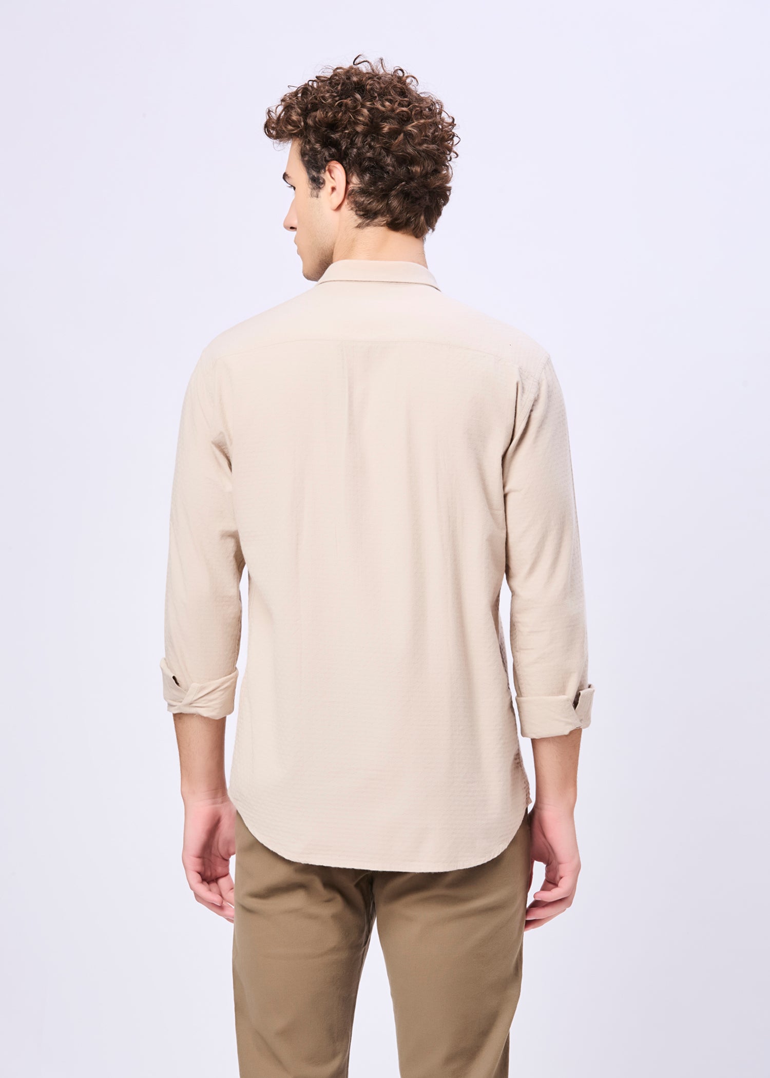 Polemic Solid Textured Weave Casual Shirt