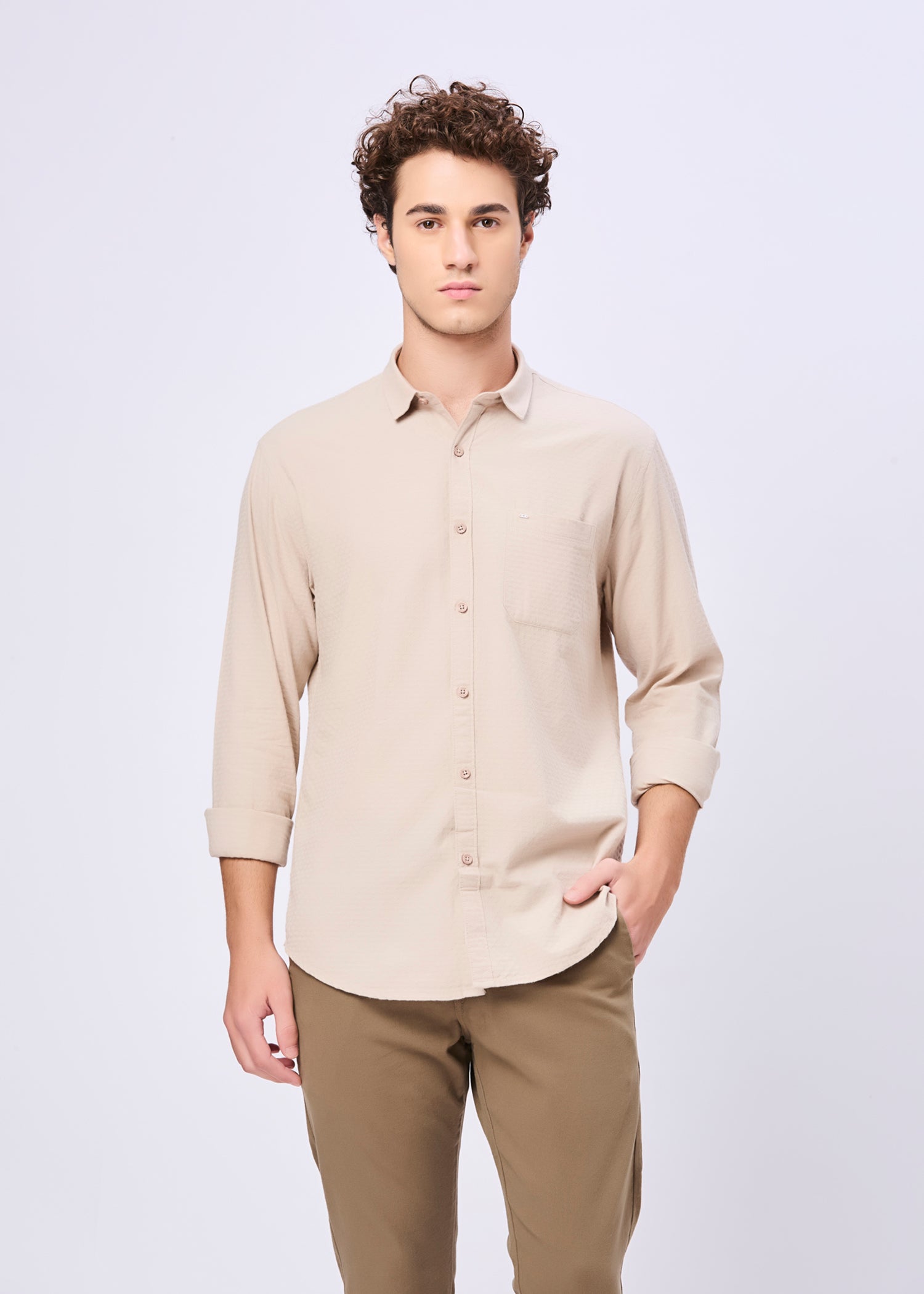 Polemic Solid Textured Weave Casual Shirt